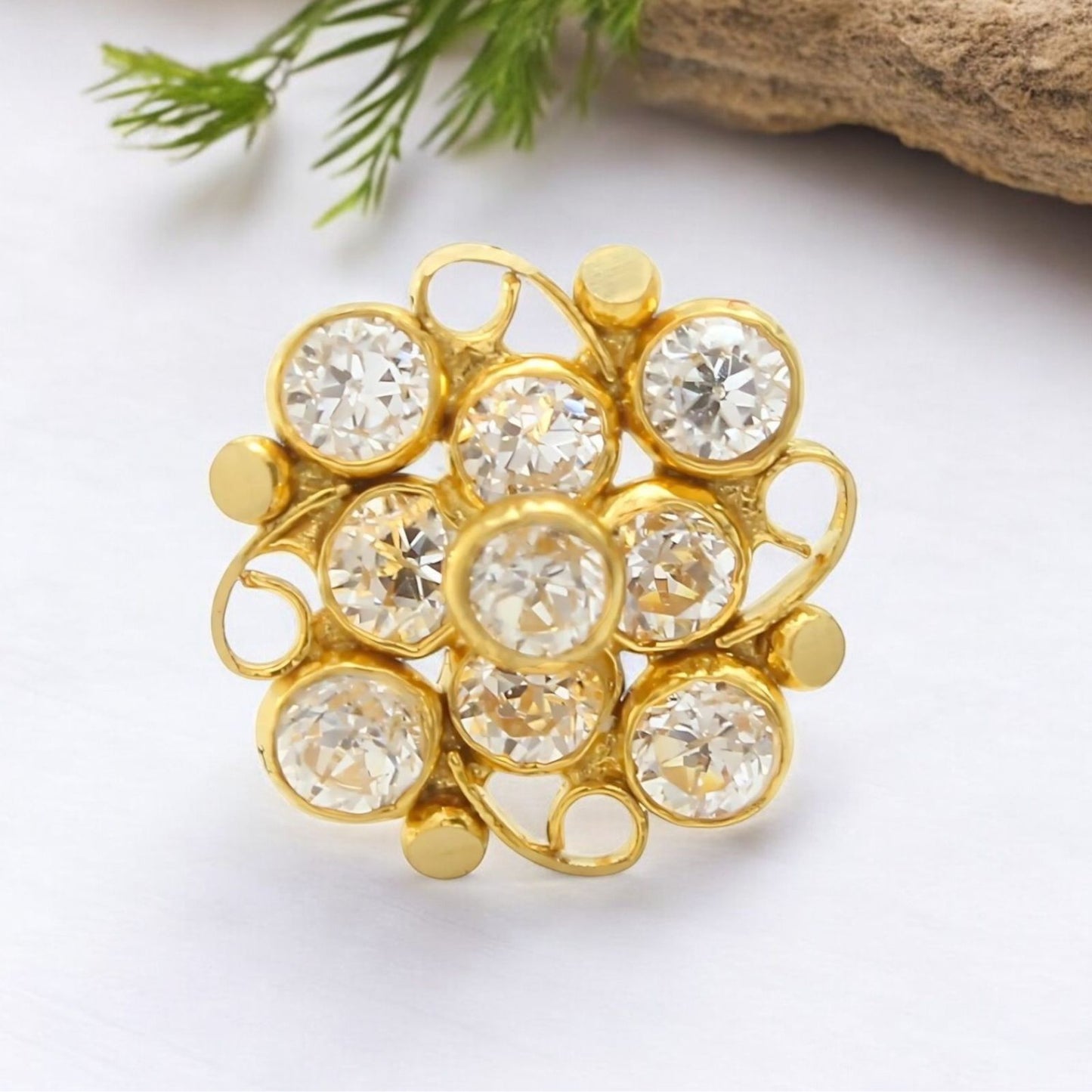 18K Real Gold Women White CZ Square daily use Nose pin nose ring Push Pin