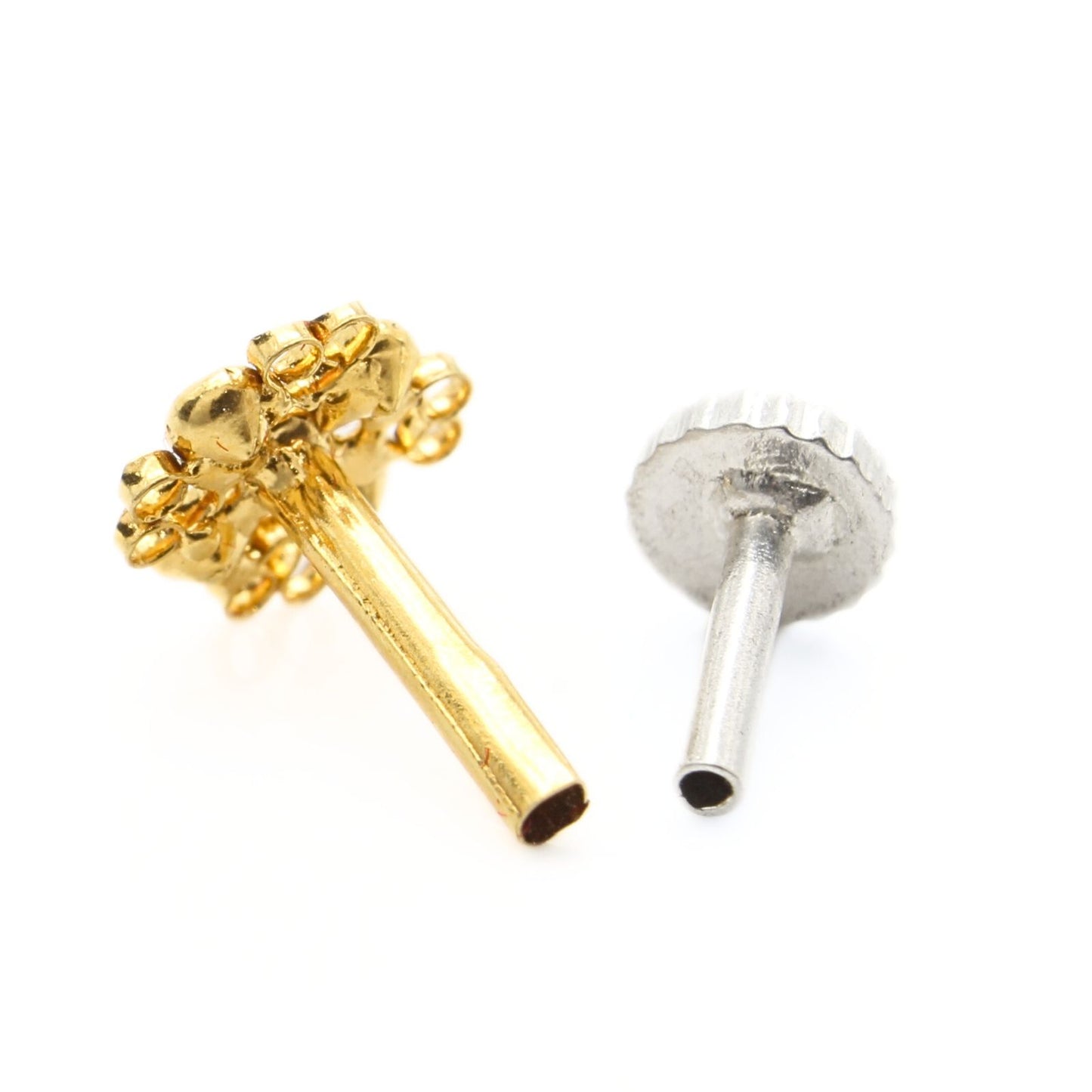 18K Real Gold Women White CZ Square daily use Nose pin nose ring Push Pin