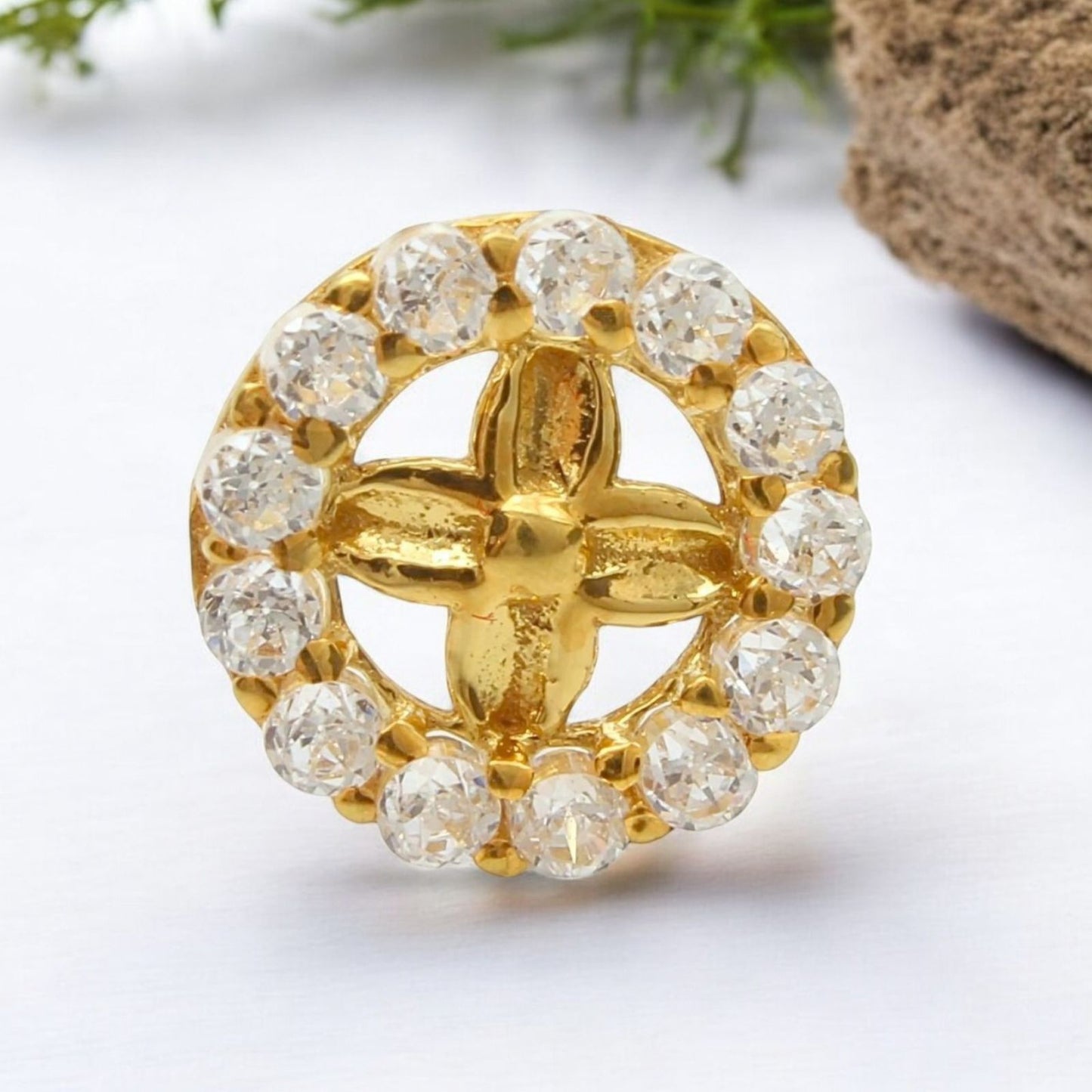 18K Real Gold White CZ daily use Nose pin Gold Screw Back
