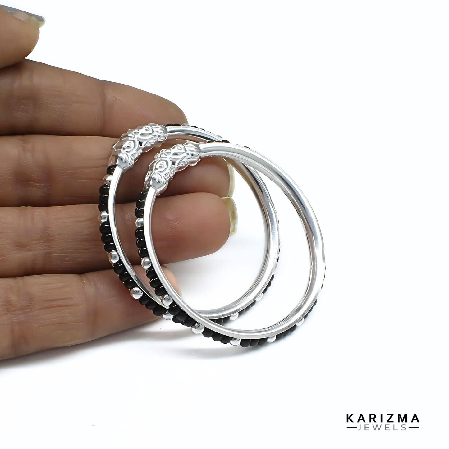 Real Silver pretty gifts Black Beads Nazariya kids Bangles Bracelet - Pair