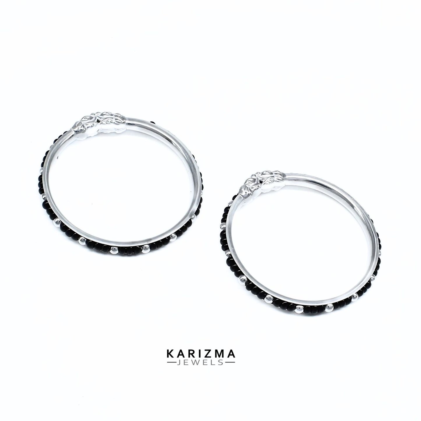 Real Silver pretty gifts Black Beads Nazariya kids Bangles Bracelet - Pair