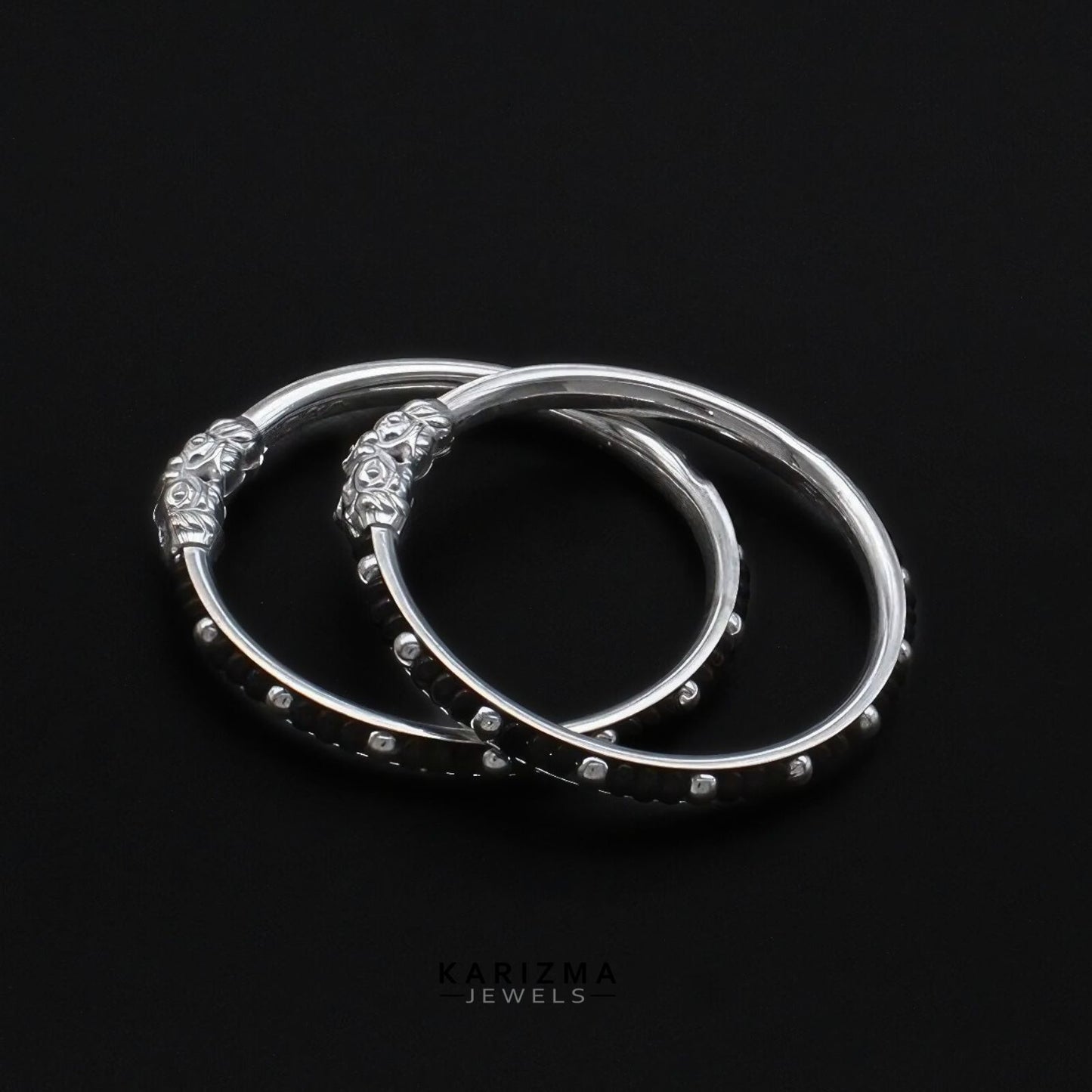 Real Silver pretty gifts Black Beads Nazariya kids Bangles Bracelet - Pair