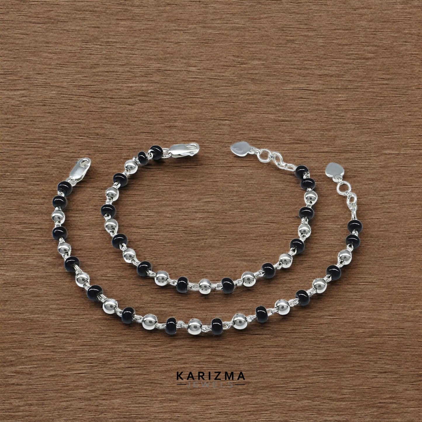 925 Real Silver gifting jewelery Black Beads Nazariya kids Anklet Ankle chain foot baby Bracelet 7"