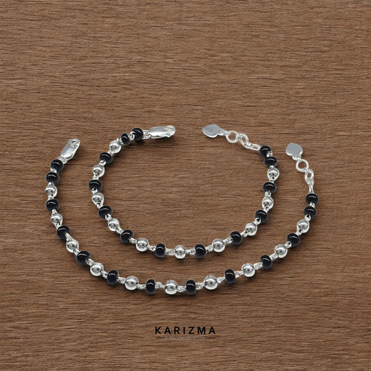 925 Real Silver gifting jewelery Black Beads Nazariya kids Anklet Ankle chain foot baby Bracelet 7"