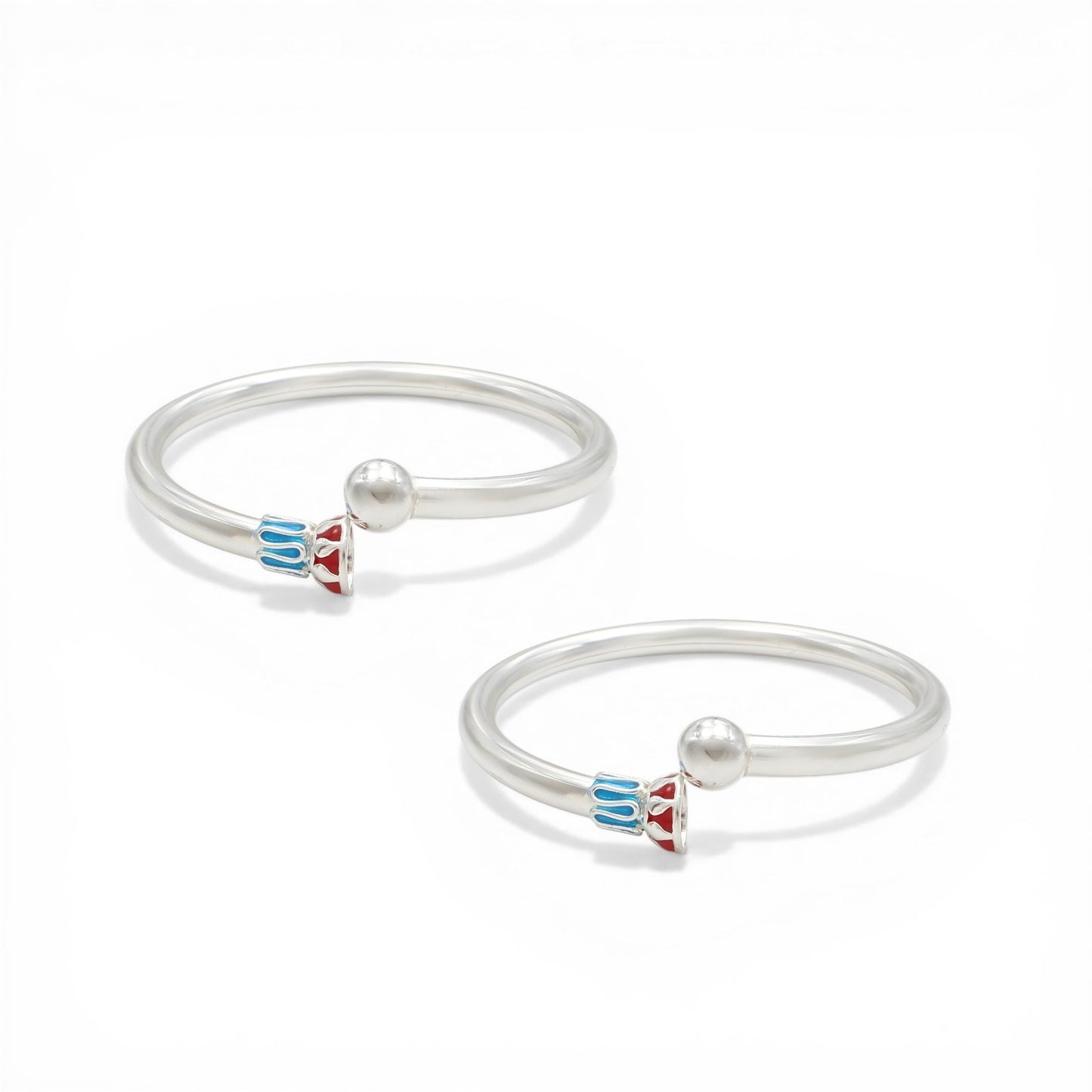 925 Real Silver charming openable ball design kids Bangle Bracelet - Pair