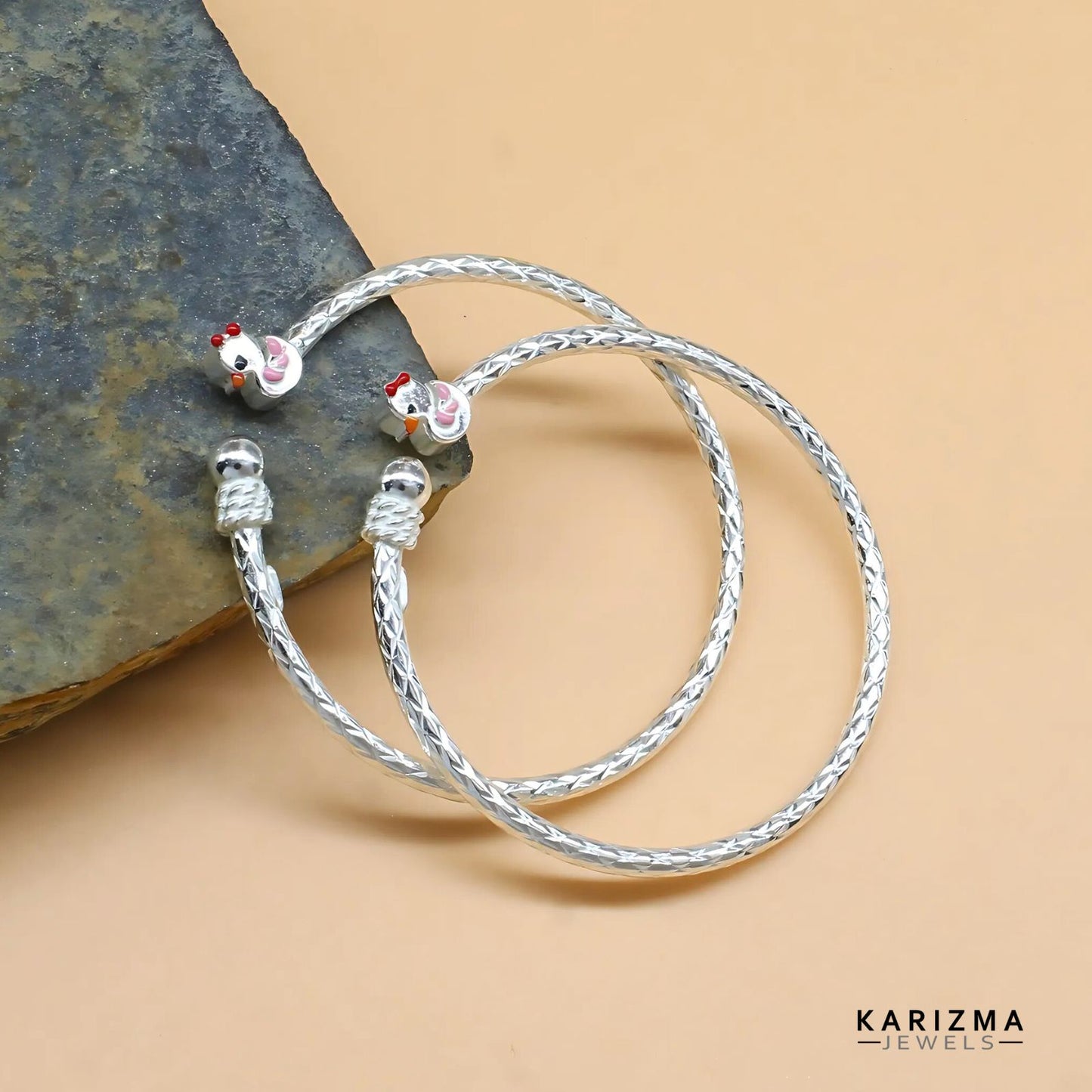 Real 925 Silver Excellent gifting duck design kids Bangles Bracelet - Pair