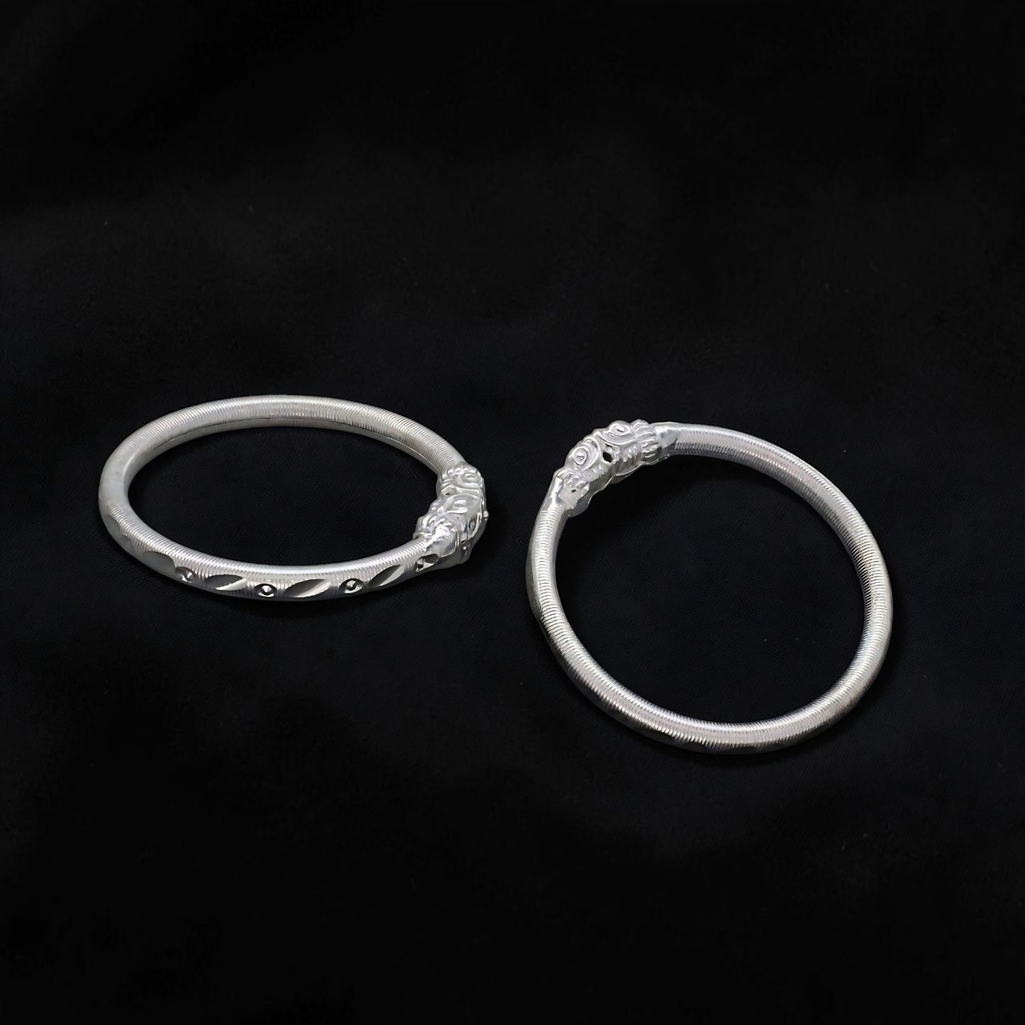 Elephant Face Smooth Finish Real Silver Bangles for Kids Pair