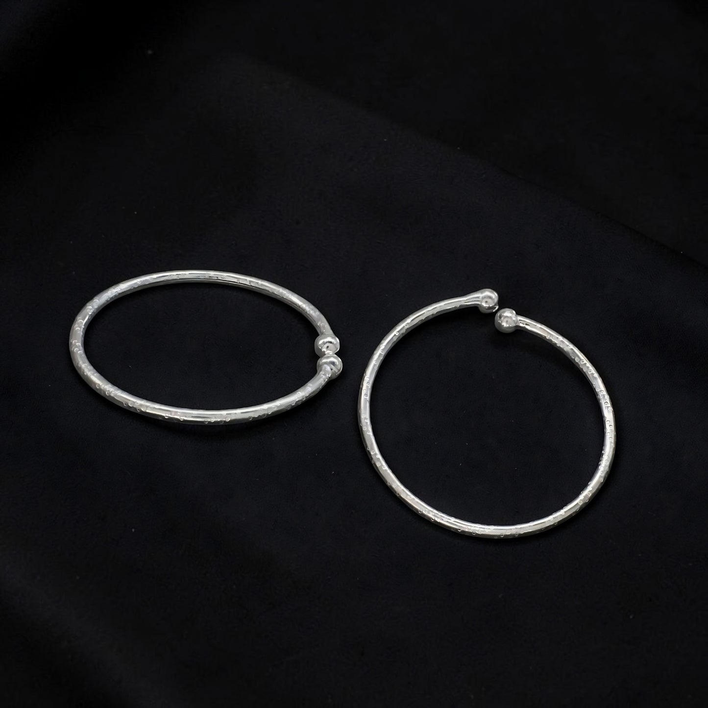 Elegant Open-Cuff Real Silver Baby Bangles Pair