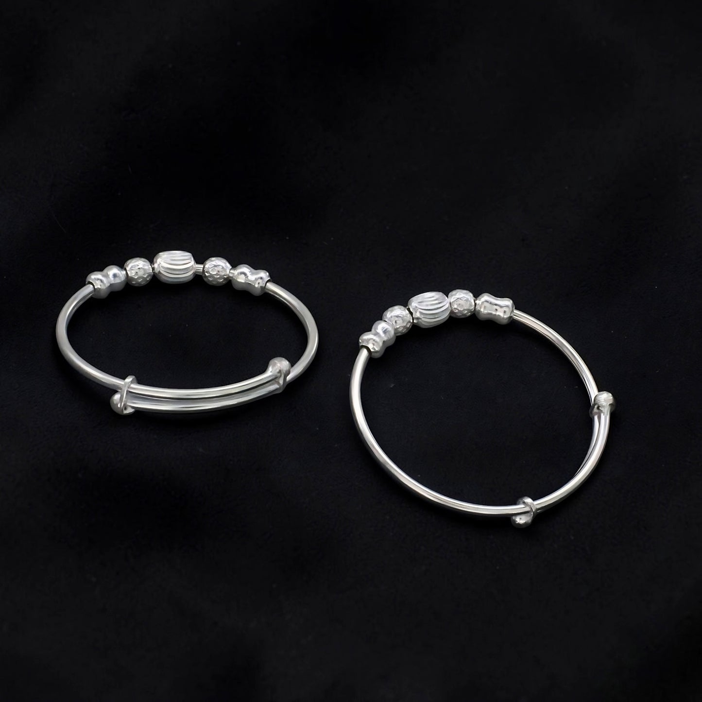 Premium Quality Real Silver Beaded Kids Bangles - Pair