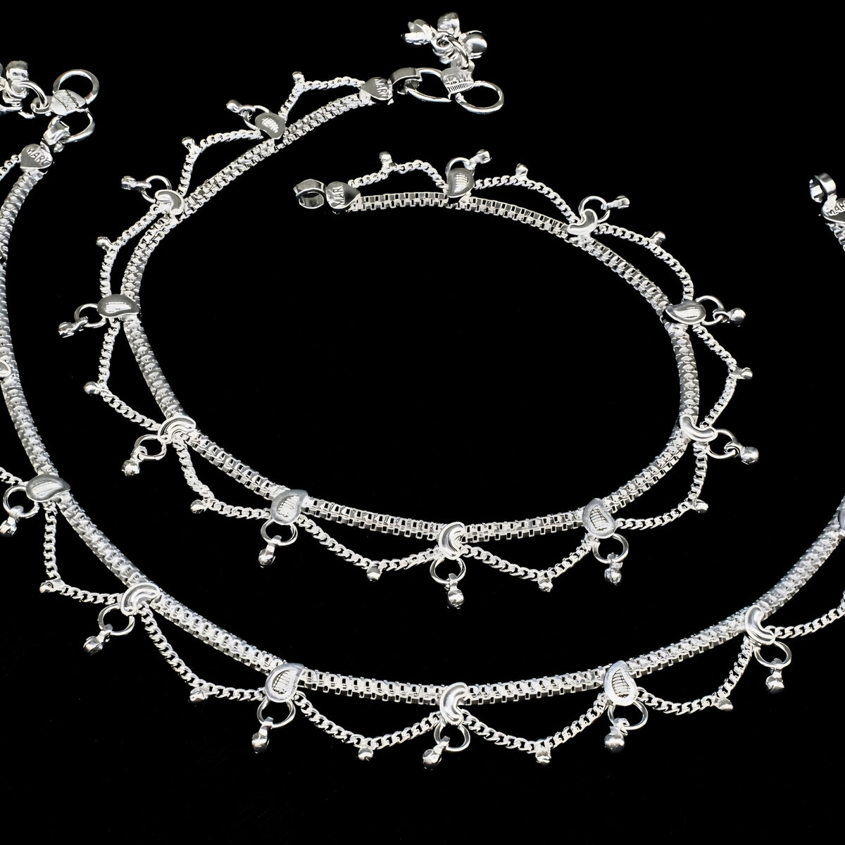 Real Silver Women Jhallar Party Wear Payal (Anklet) - 10.3 inch