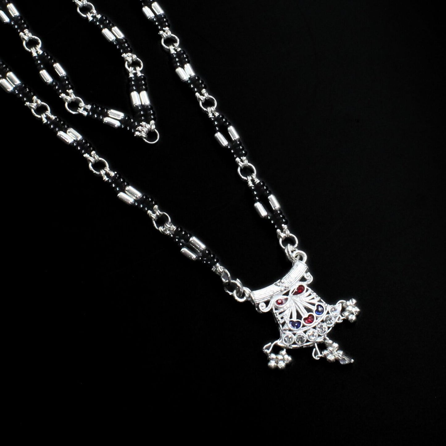 Real Sterling Silver gifting party wear Black Beads Mangalsutra women chain for wife