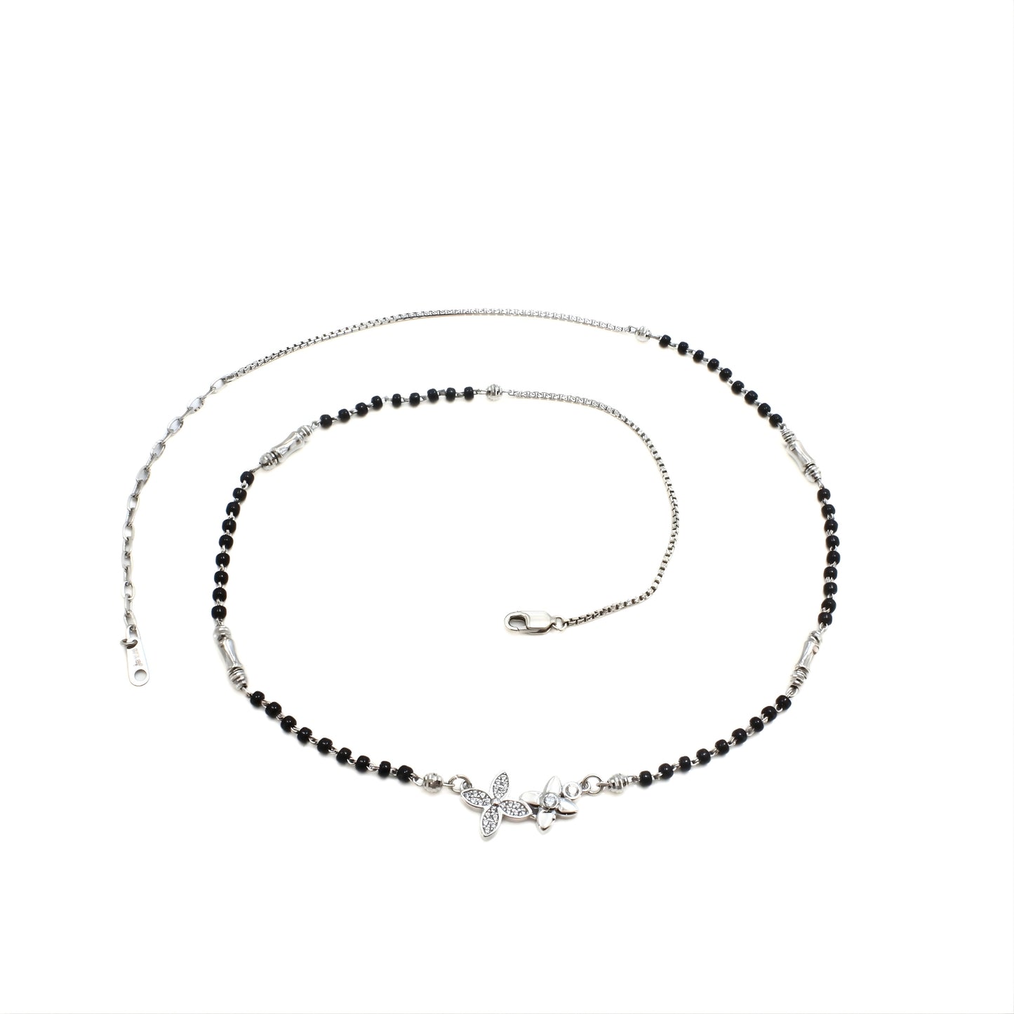 Trendy 925 Real Sterling Silver Black Beads Flower CZ Mangalsutra women chain for wife