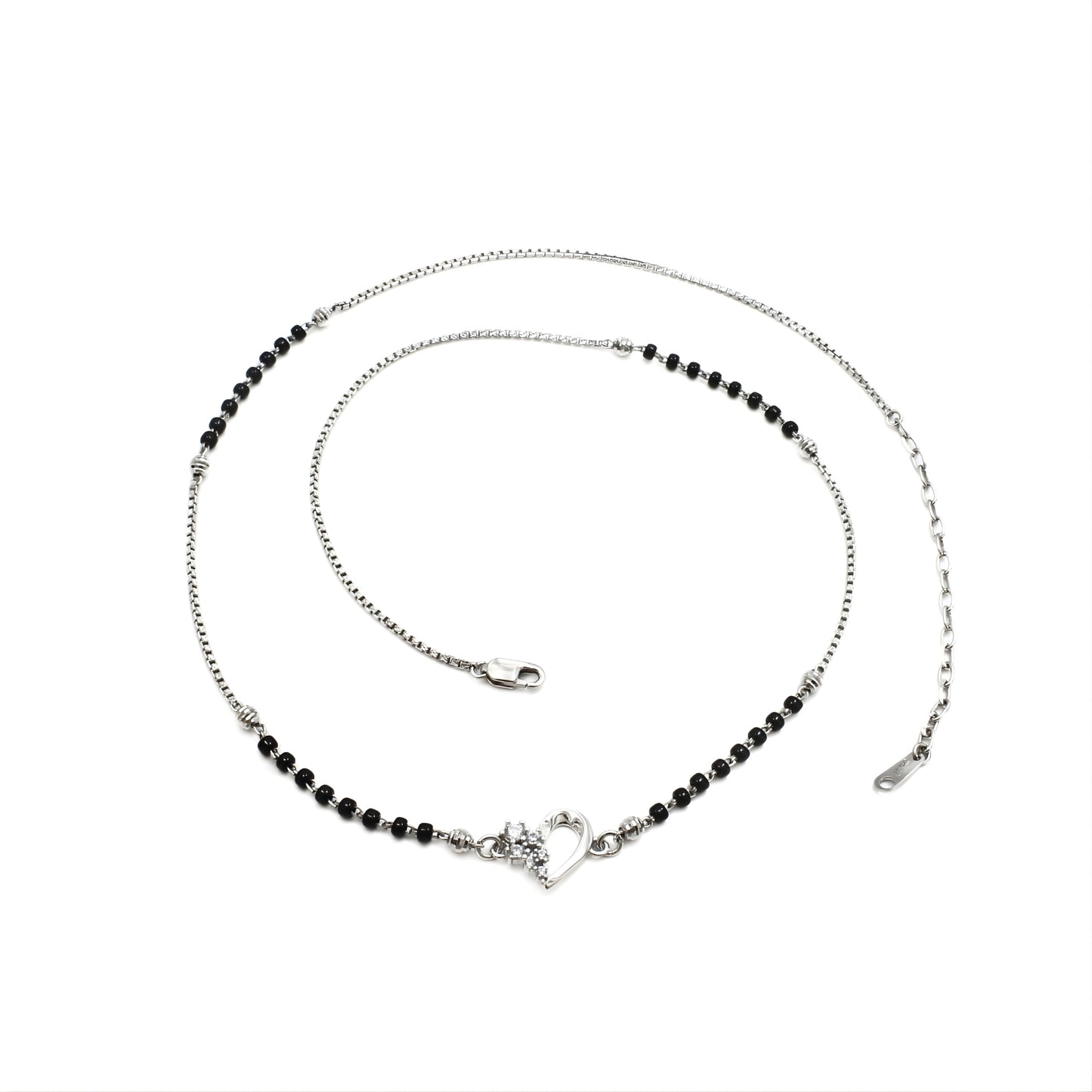 Trendy 925 Sterling Silver CZ Sweetheart Mangalsutra Bead Necklace