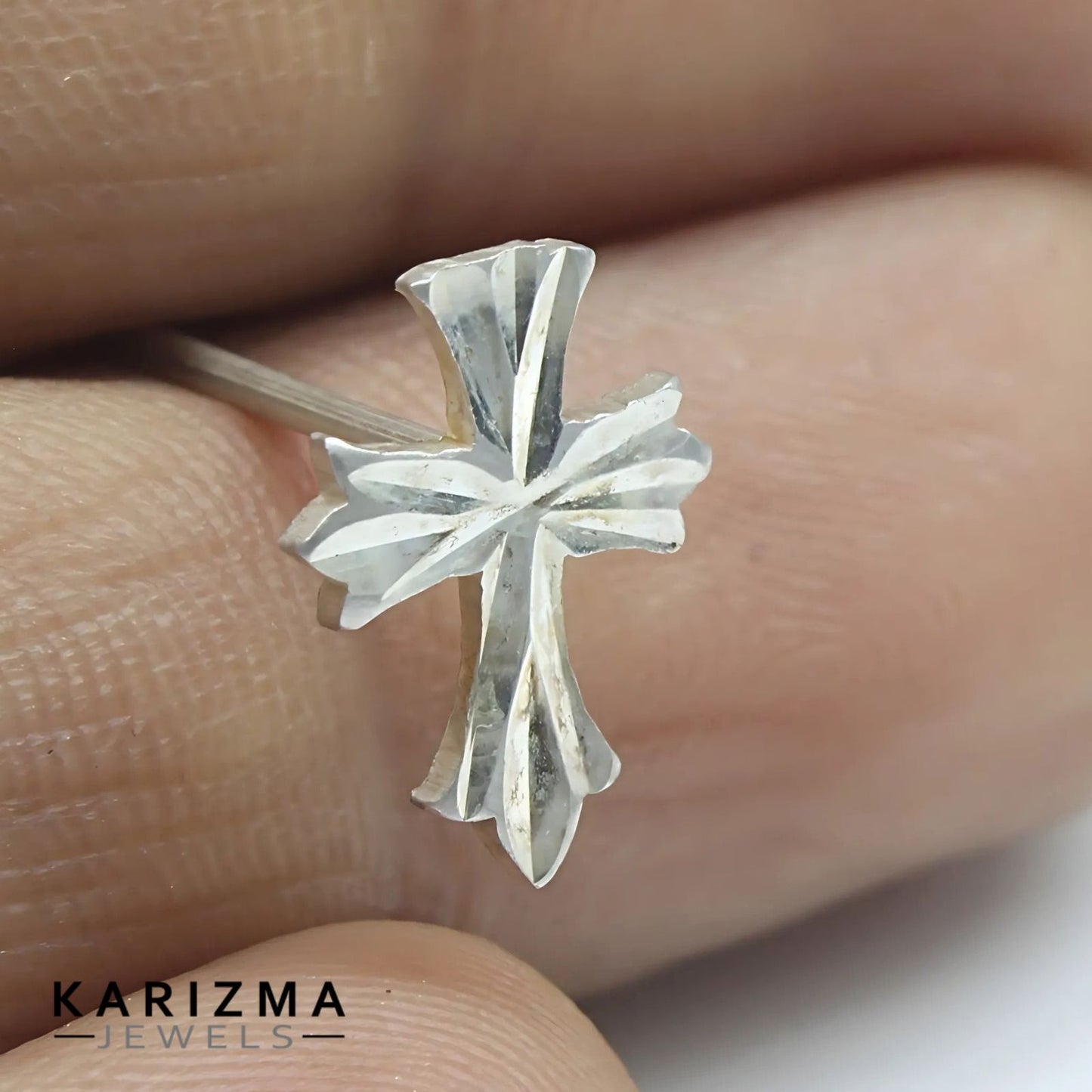 Real Sterling Silver Cross Single Stud Earring For Men