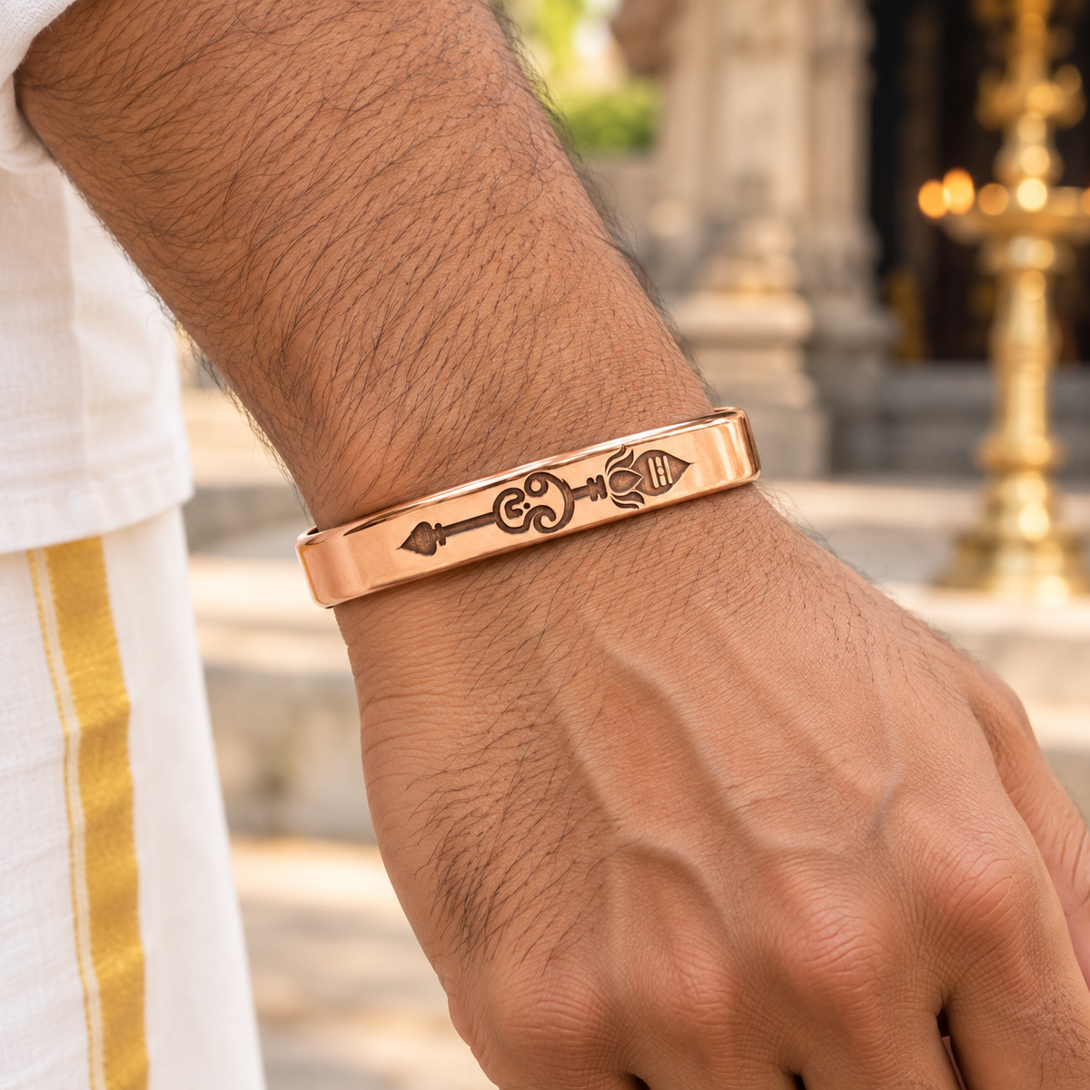 Murugan Vel Engraved Pure Copper Kada – Adjustable Cuff Bracelet