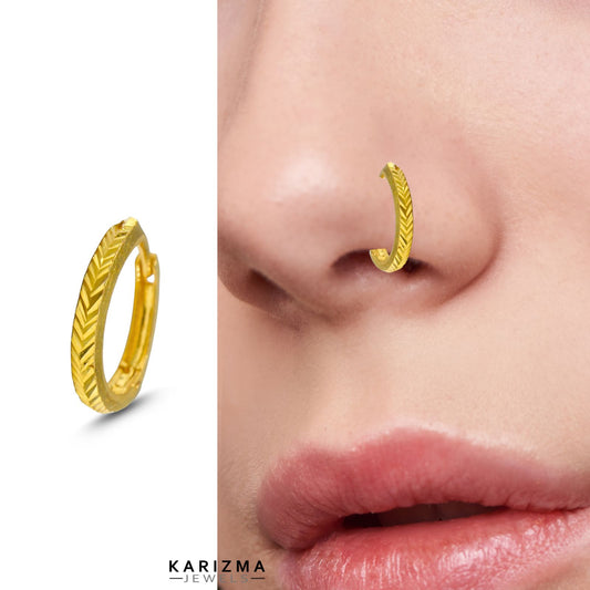 18K Real Gold women stylish Clicker Nose Ring - Earring Nose Hoop Ring 22g
