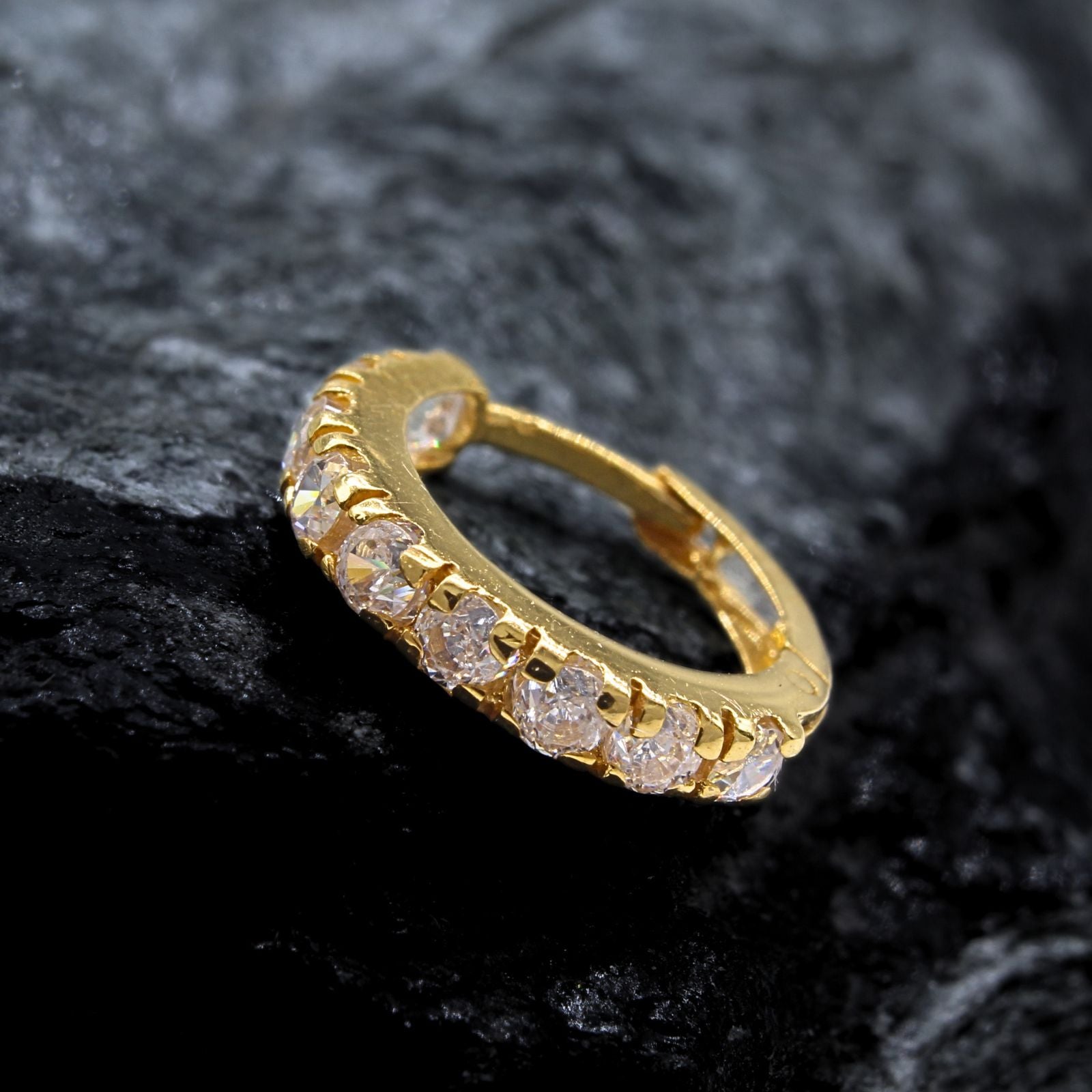 18K Real Gold Nose Ring (Nath) with White stones for women