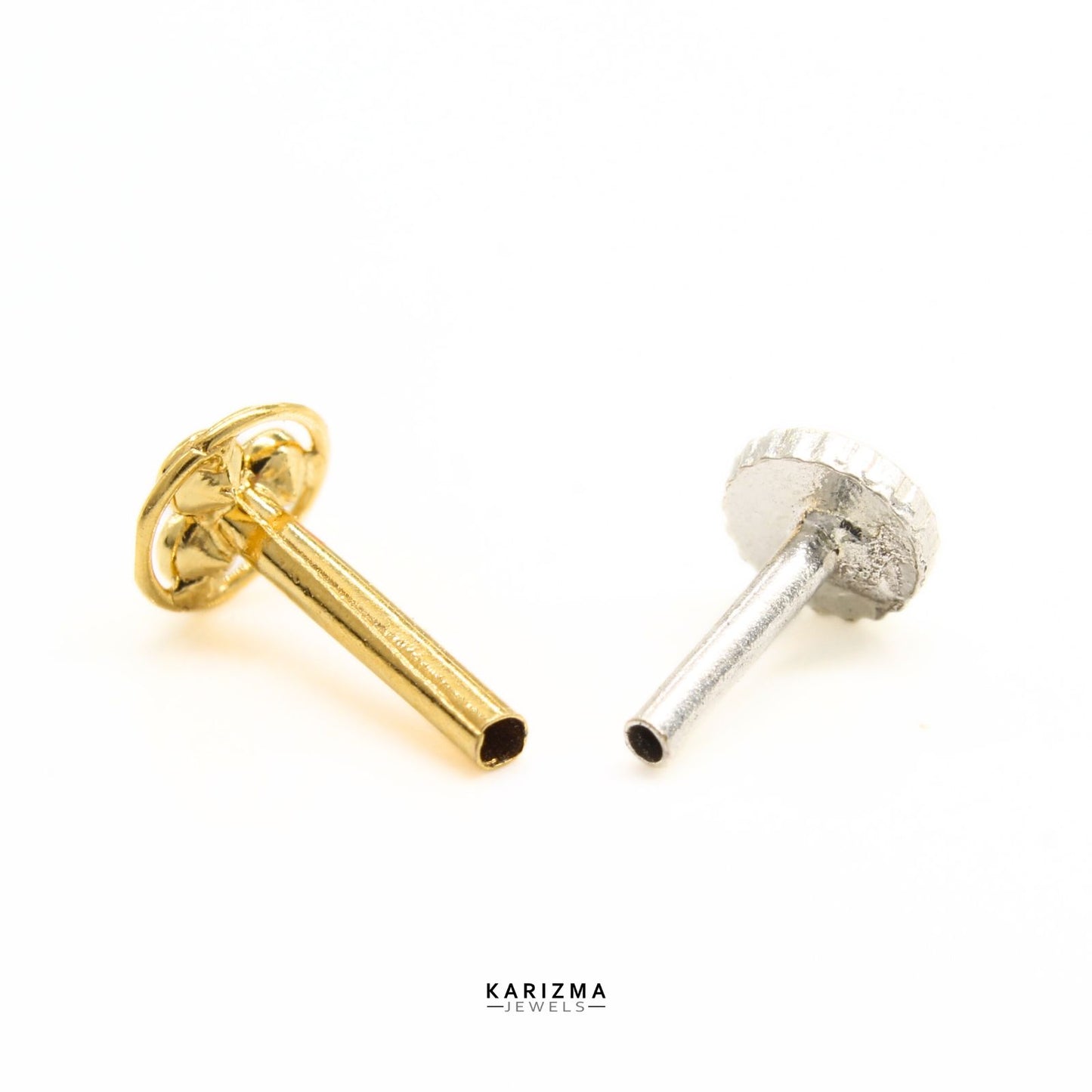 Small 18K Real Gold Indian Women White CZ gifting Nose pin nose ring Push Pin