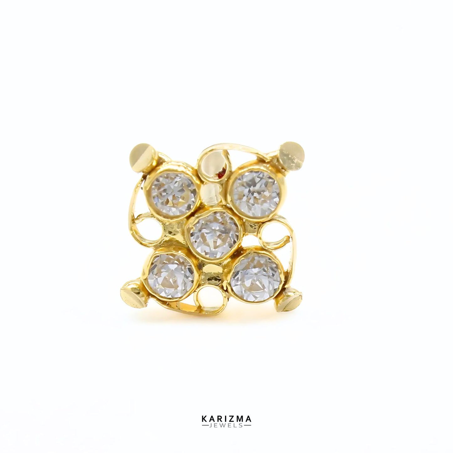 18K Real Gold Indian Women White CZ square Nose pin nose ring Push Pin