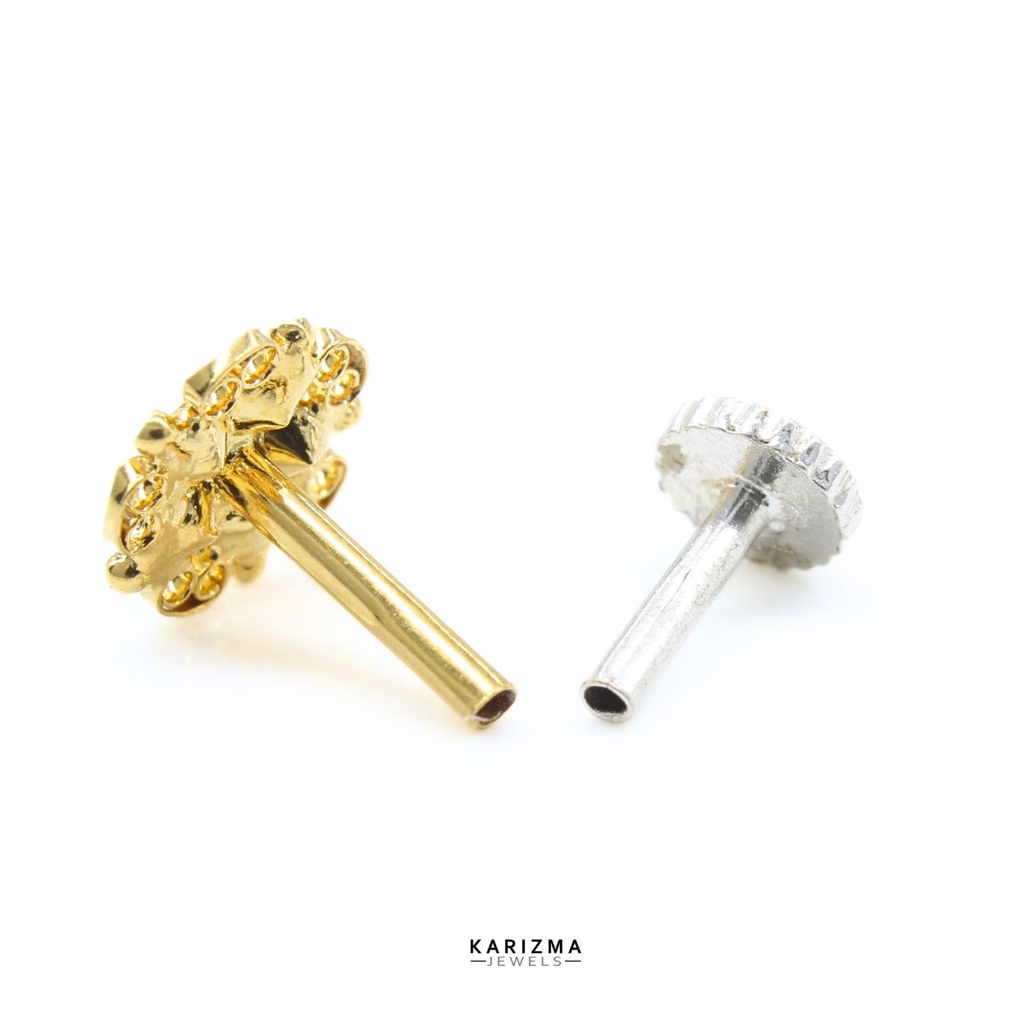 Excellent 18K Real Gold Indian Women Pink White CZ Nose stud nose ring Push Pin