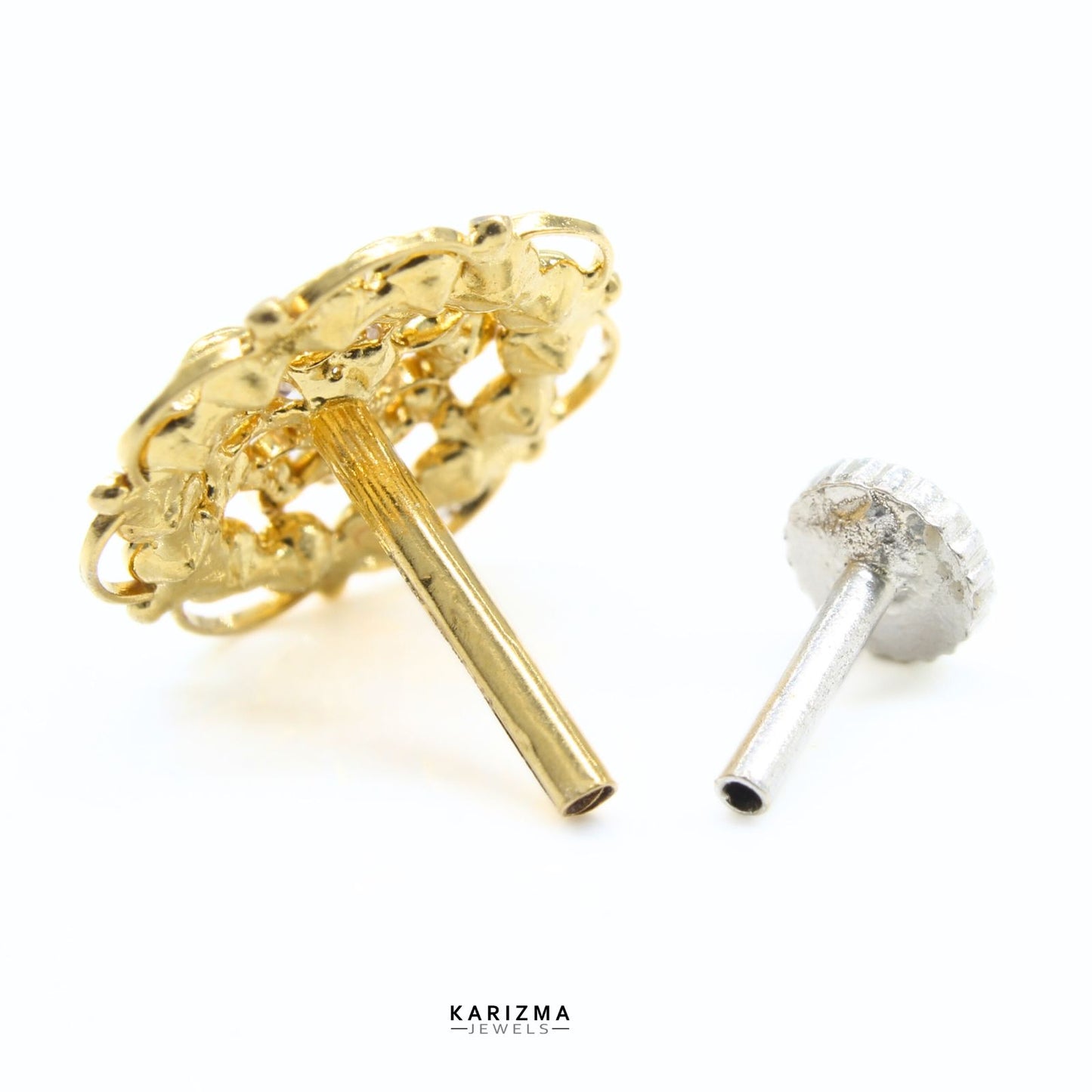 18K Real Gold Indian Women White CZ designer party wear Nose pin nose ring Push Pin