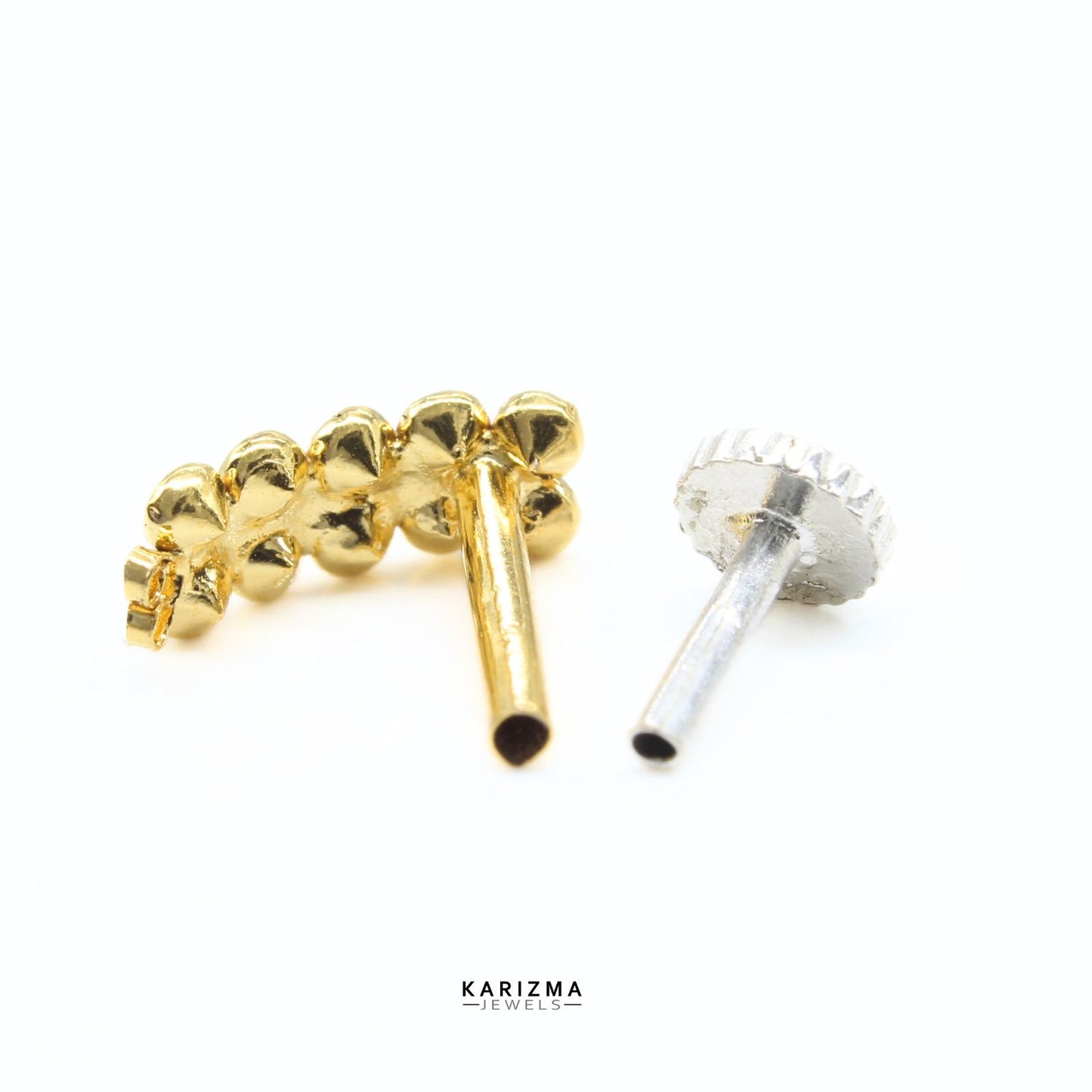 Indian Vertical 18K Real Gold Women White CZ Nose Pin nose ring Push Pin