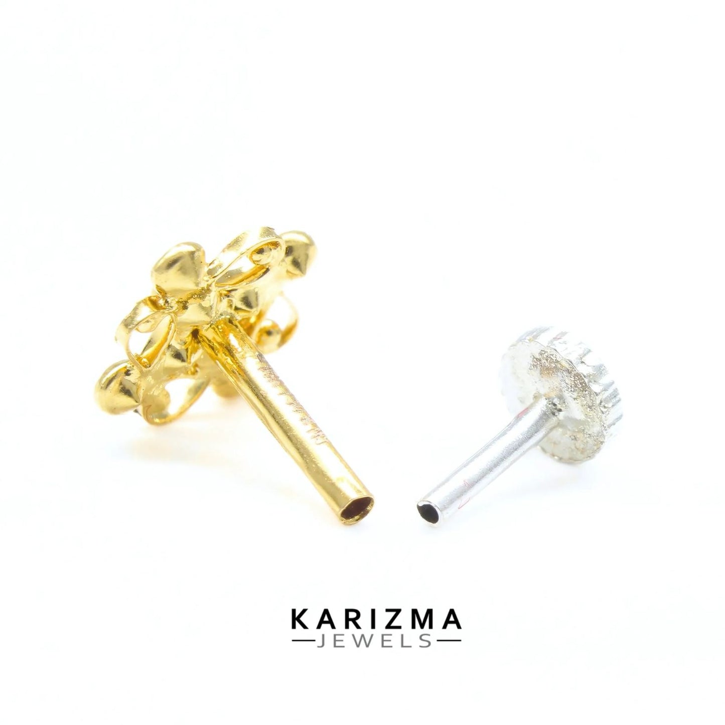 18K Real Gold Women White CZ fabulous Nose Pin nose ring Push Pin