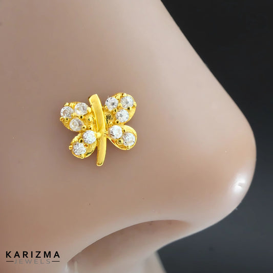 18K Real Gold Women White CZ gifting Nose Pin nose ring Push Pin