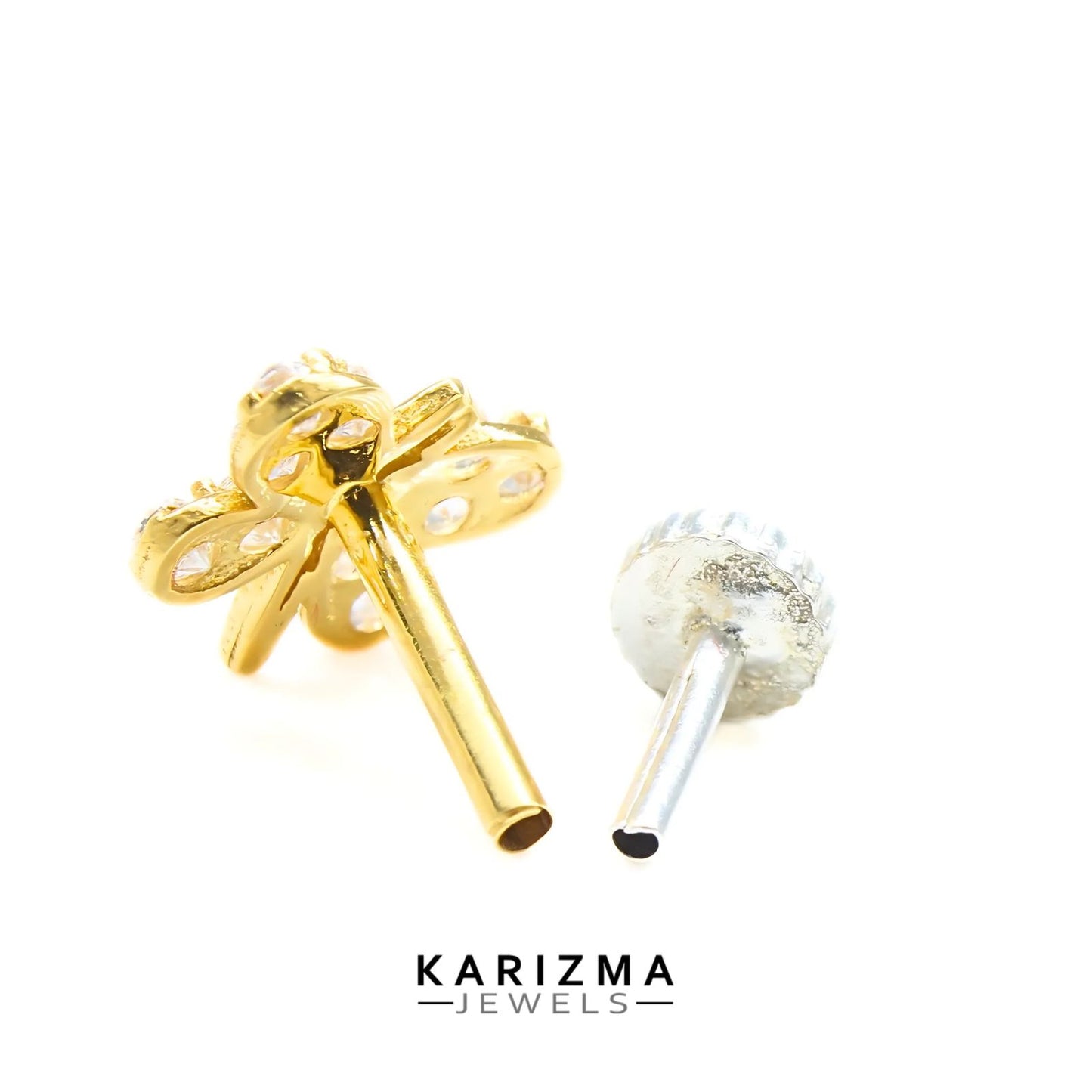 18K Real Gold Women White CZ gifting Nose Pin nose ring Push Pin