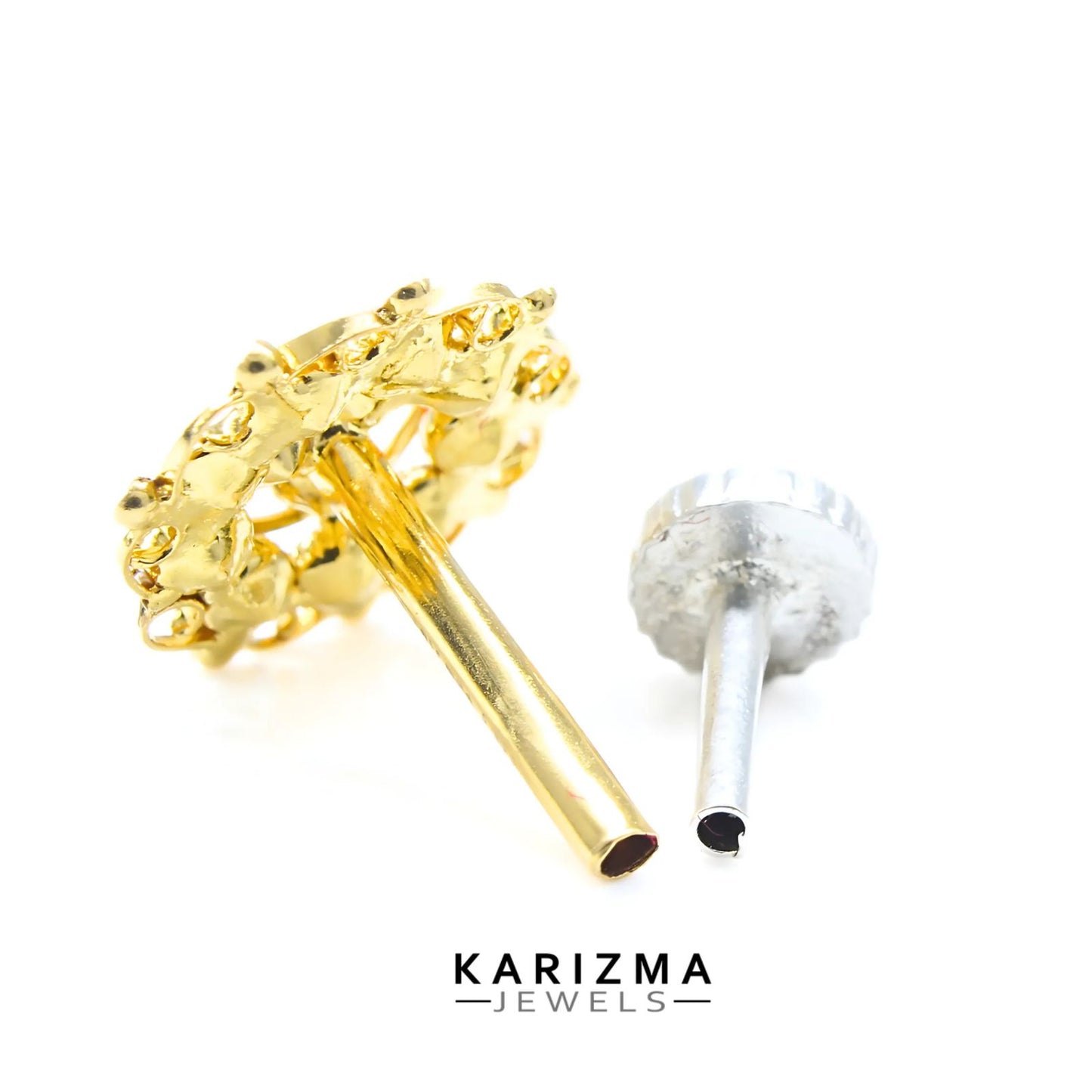 18K Real Gold Women Multicolour CZ amazing Nose Pin nose ring Push Pin