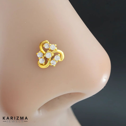 18K Real Gold Women White CZ daily wear Nose Pin nose ring Push Pin