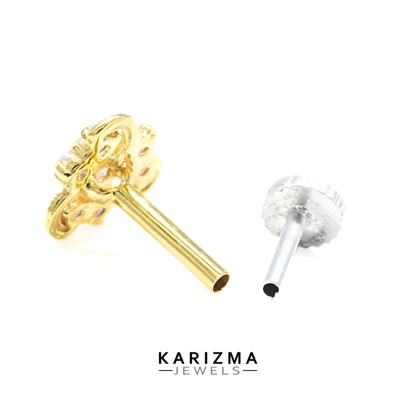 18K Real Gold Women White CZ daily wear Nose Pin nose ring Push Pin