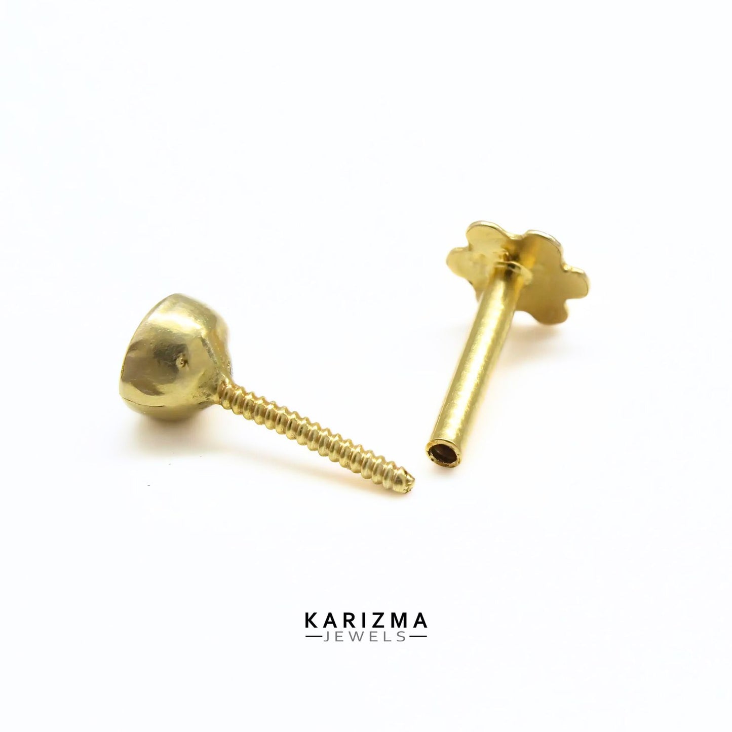 14K Real Gold Women Black CZ Screw Nose stud nose ring