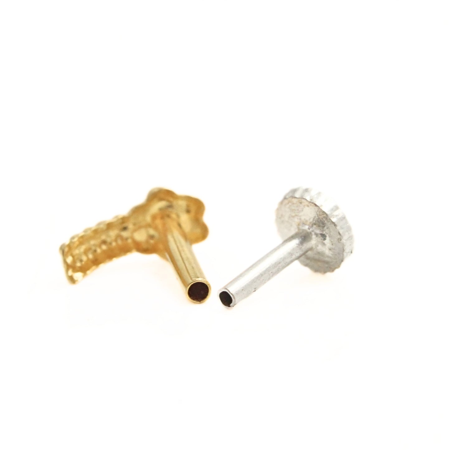 Daily wear Vertical Flower 18K Real Gold Push Pin Nose Stud