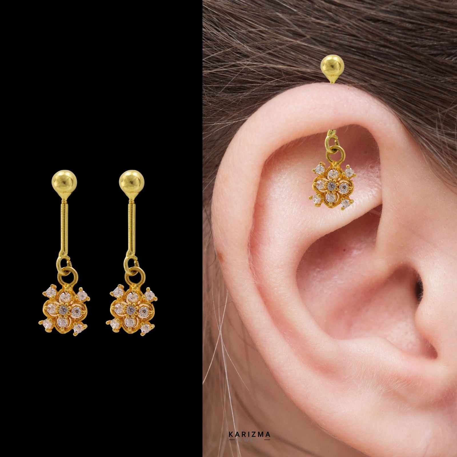 18k Real Gold Bugadi Drops Danglers CZ Earrings for Women and Girls