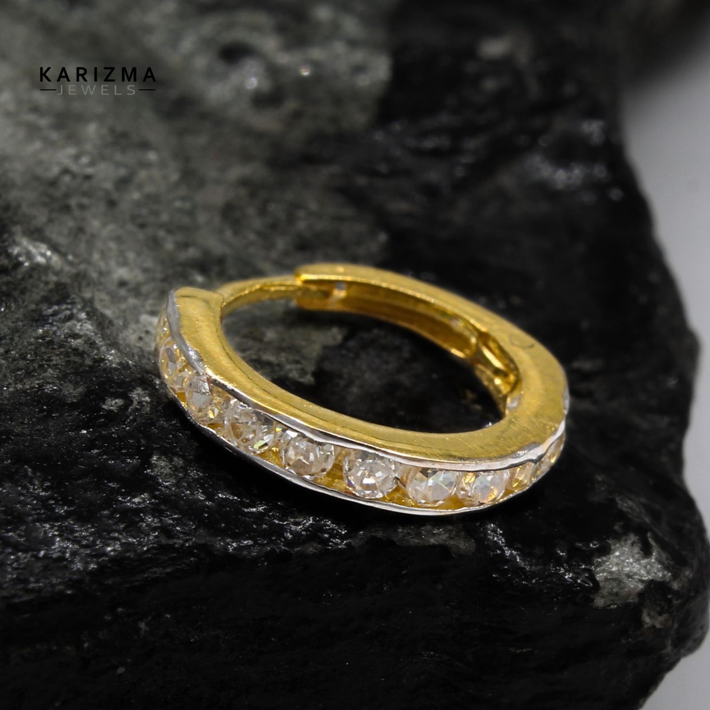 18K Real Gold Nose rings White CZ Clicker daily wear Nose Hoop Ring 20g