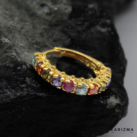 18K Real Gold Nose ring Multi CZ Clicker party wear Nose Hoop Ring 20g