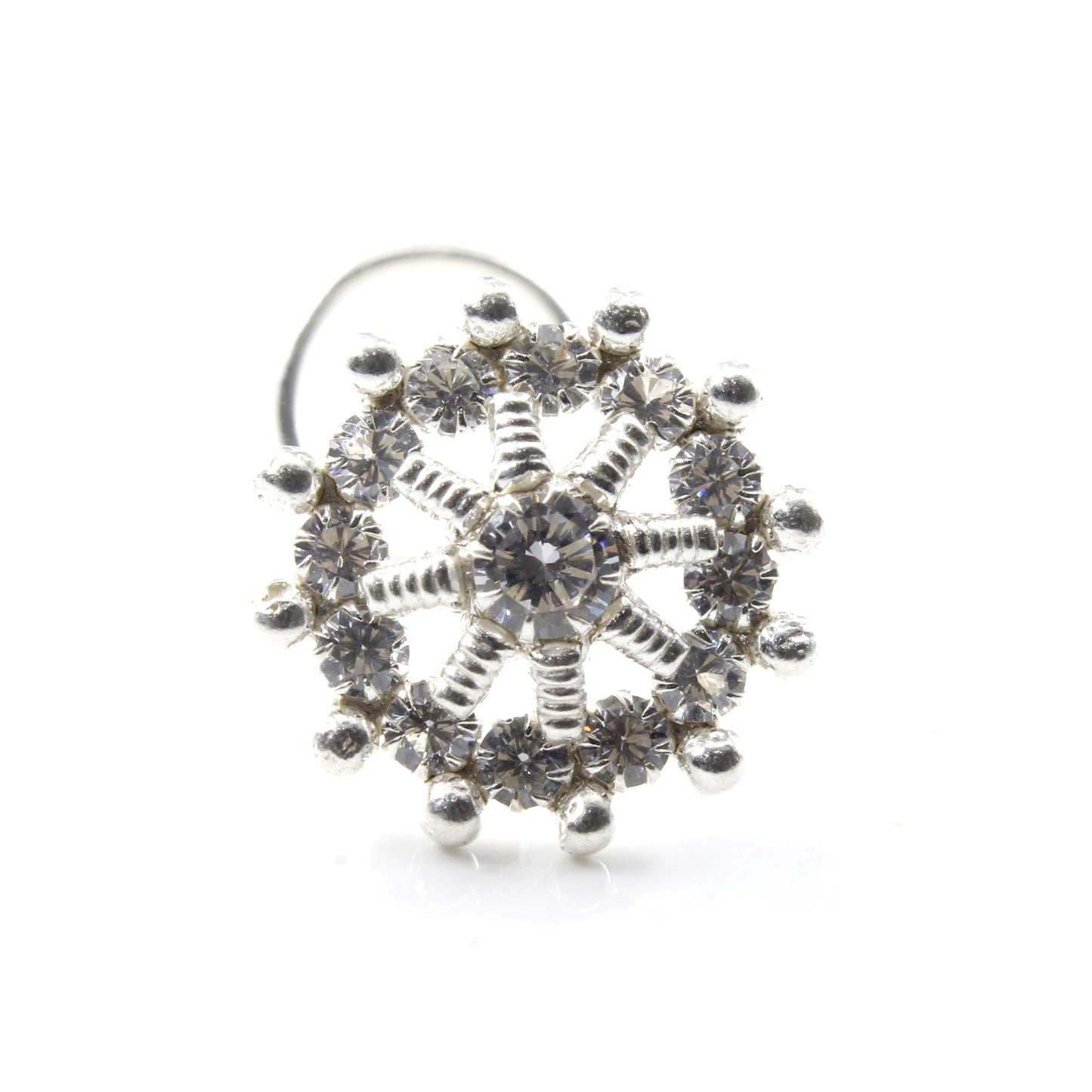 Indian Real Sterling Silver White CZ Women gifting jewelery Corkscrew nose ring 22g