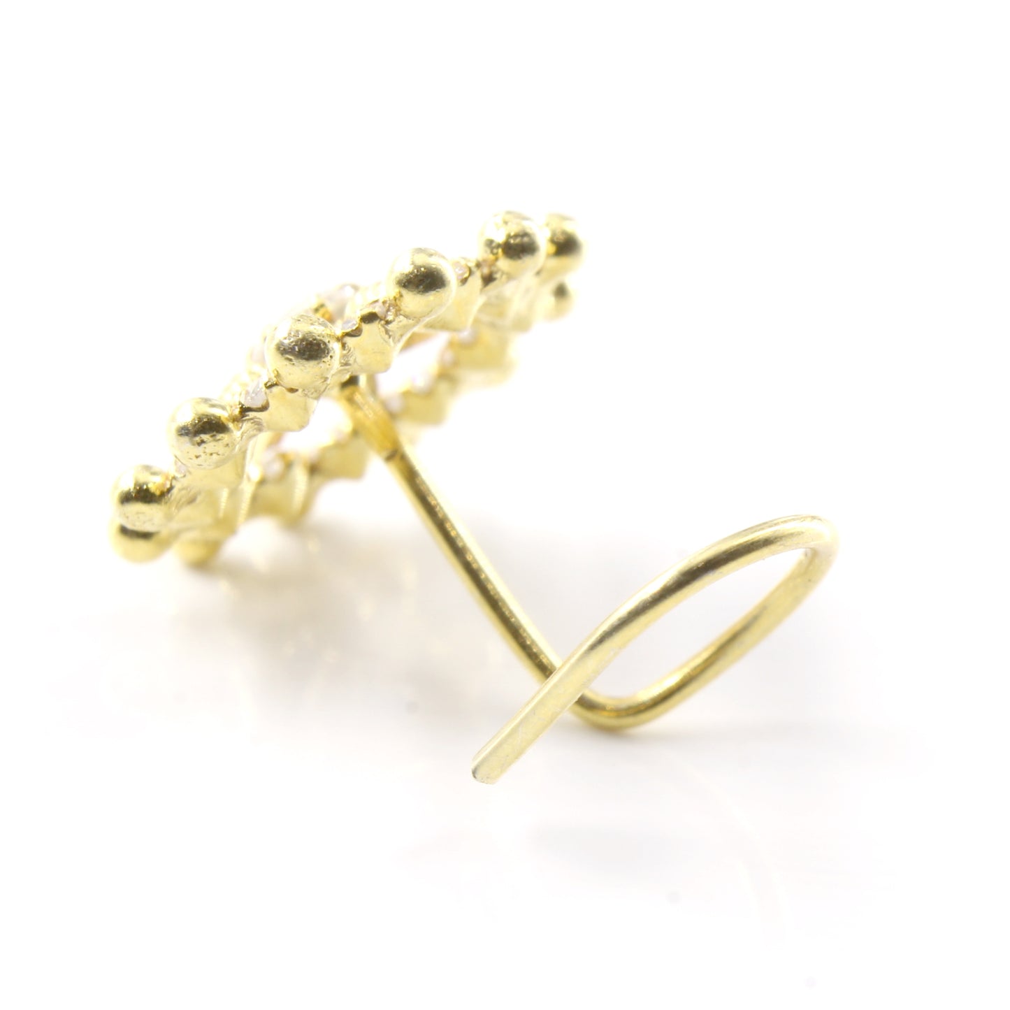 Indian Real Sterling Silver White CZ Women gifting jewelery Corkscrew nose ring 22g