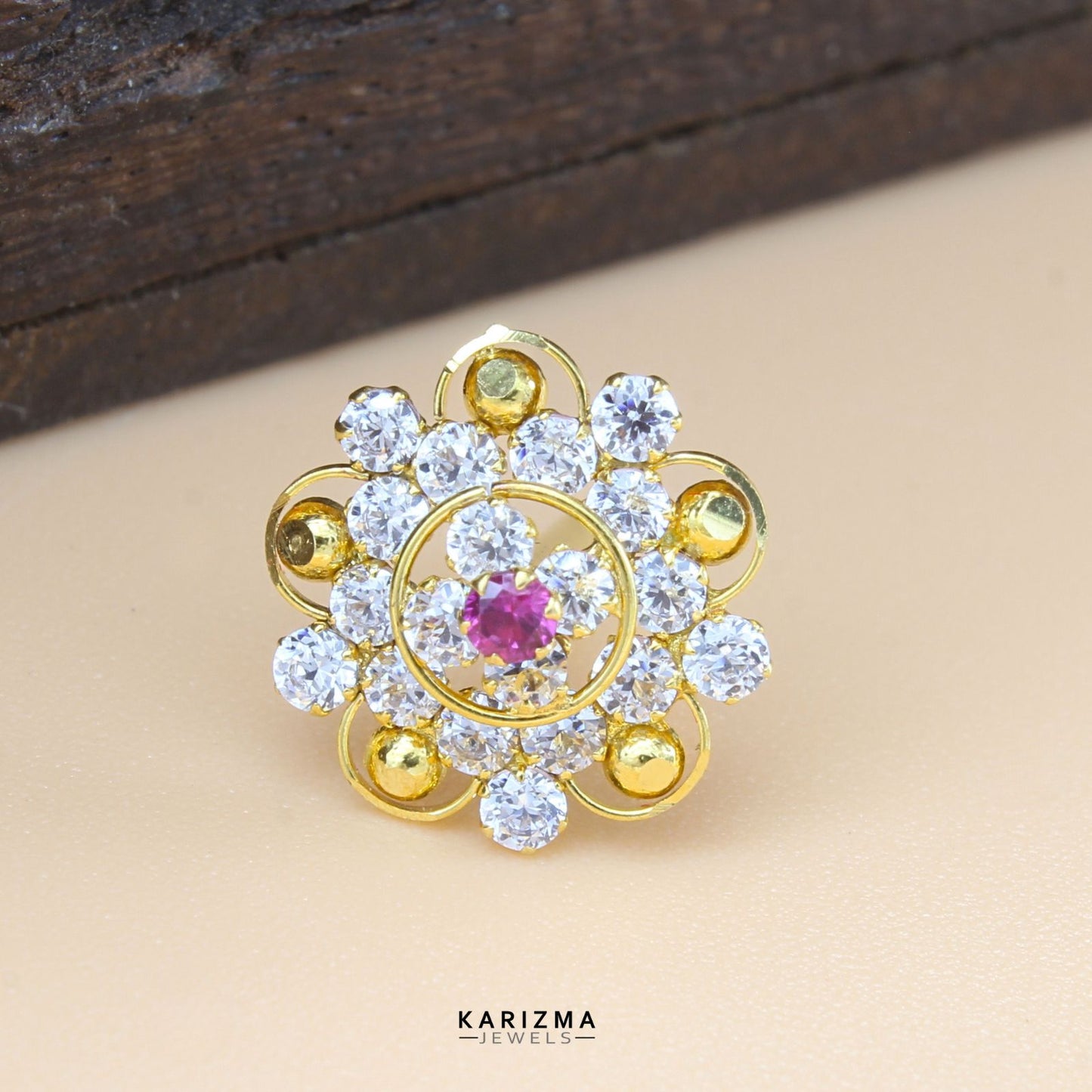 Cute Floral 18K Real Gold Indian Women Clear CZ Nose stud nose ring Push Pin