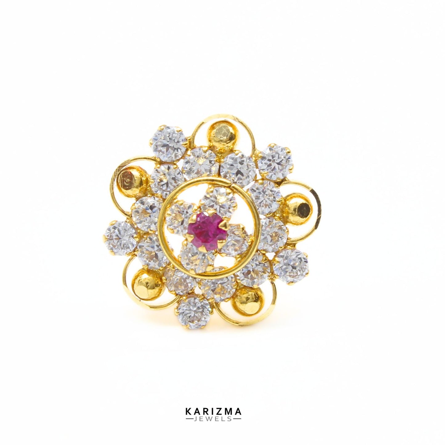 Cute Floral 18K Real Gold Indian Women Clear CZ Nose stud nose ring Push Pin