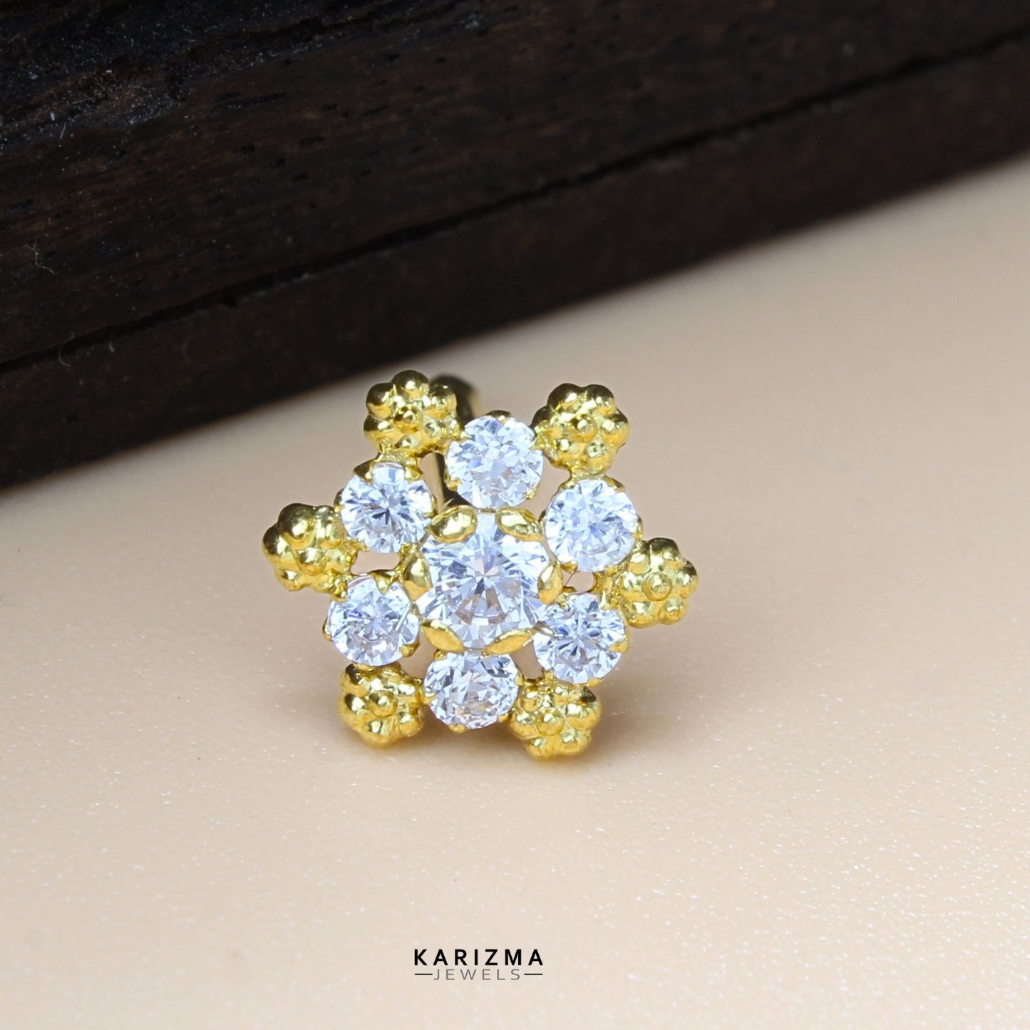 18K Real Gold Indian Women white CZ best Nose stud nose ring Push Pin