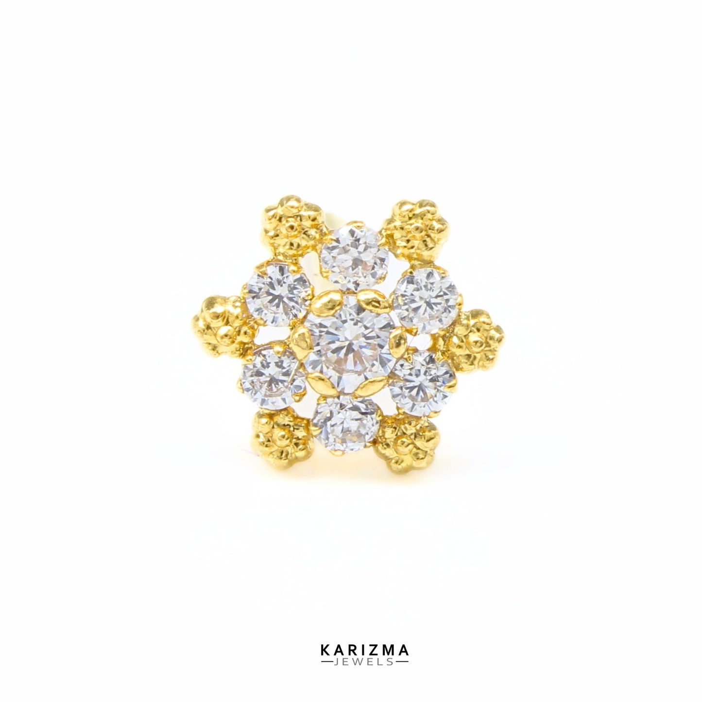 18K Real Gold Indian Women white CZ best Nose stud nose ring Push Pin