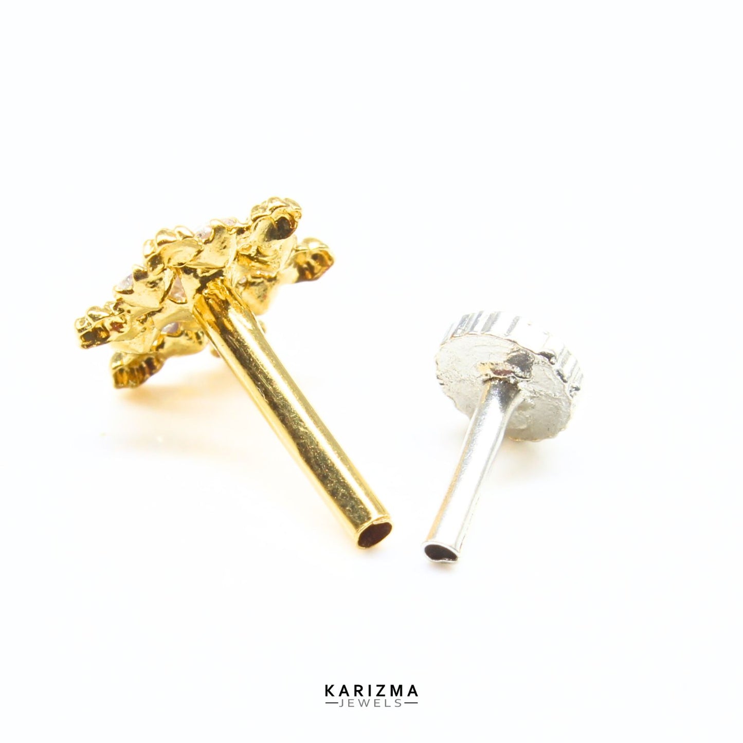 18K Real Gold Indian Women white CZ best Nose stud nose ring Push Pin