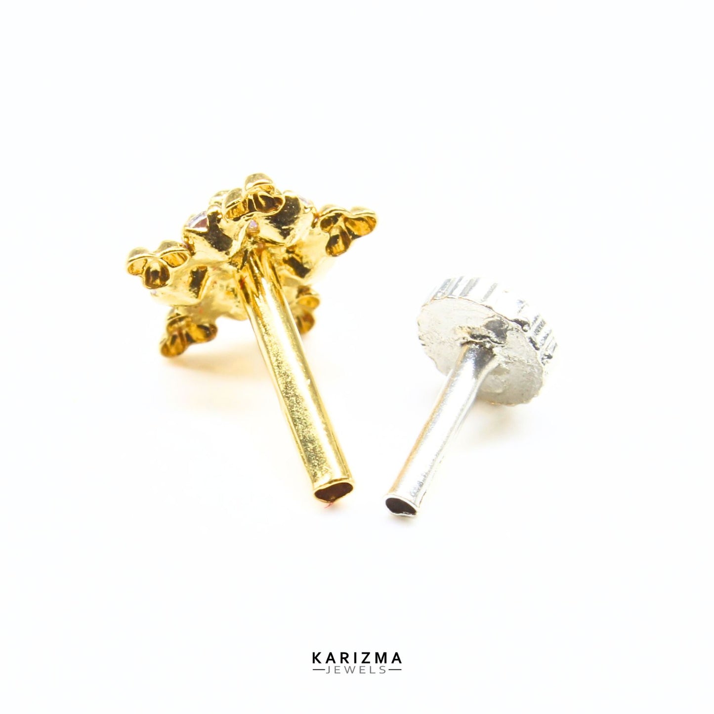 Star Style 18K Real Gold Indian Women CZ Nose stud nose ring Push Pin