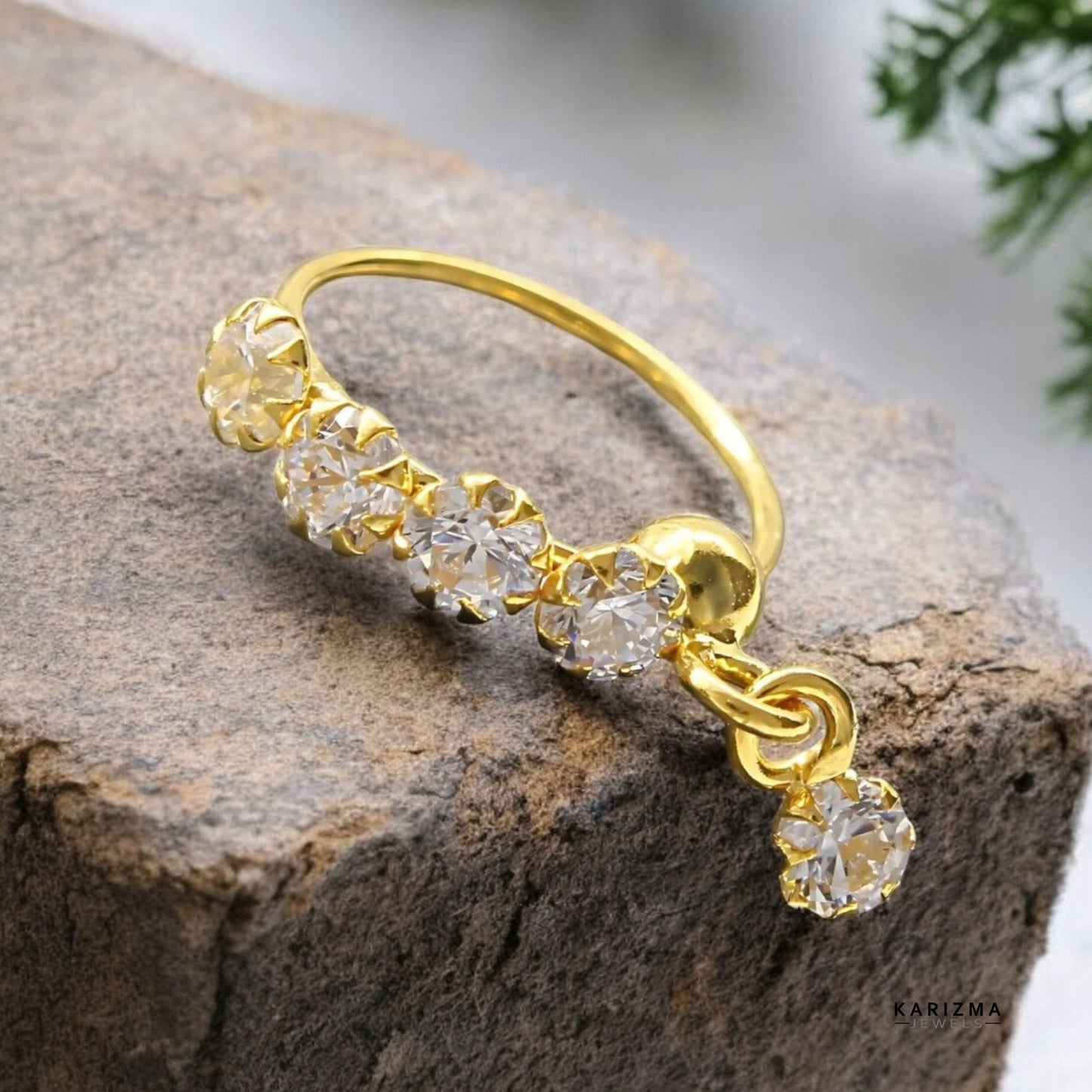NOZERA 5 Stone CZ Dangle Gold Nose ring