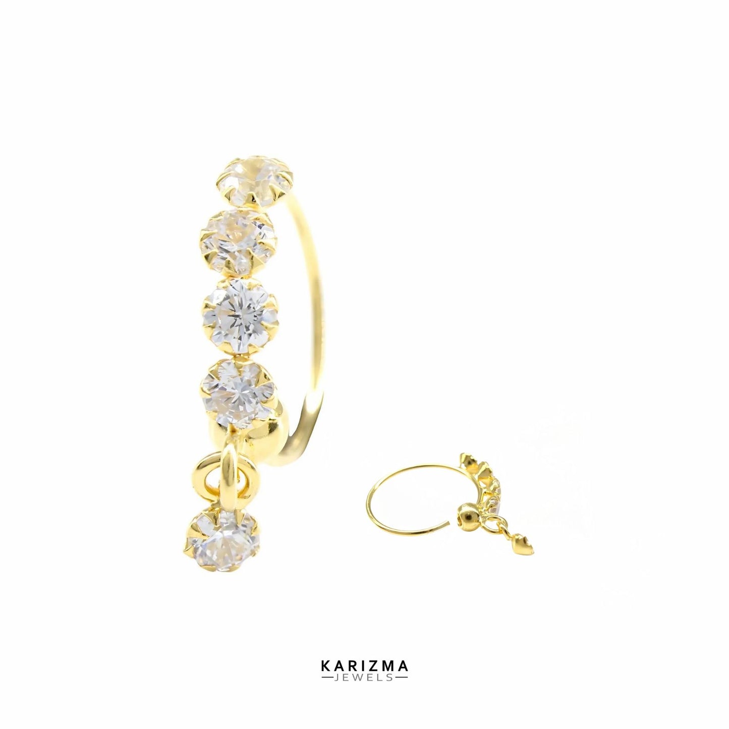 NOZERA 5 Stone CZ Dangle Gold Nose ring