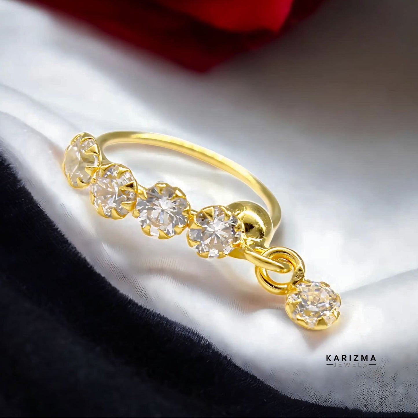 NOZERA 5 Stone CZ Dangle Gold Nose ring