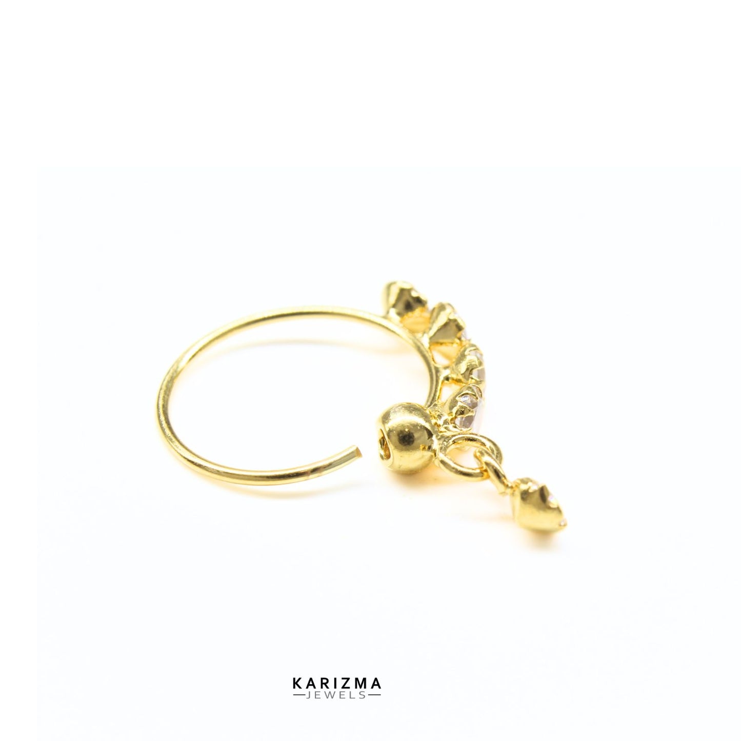 NOZERA 5 Stone CZ Dangle Gold Nose ring