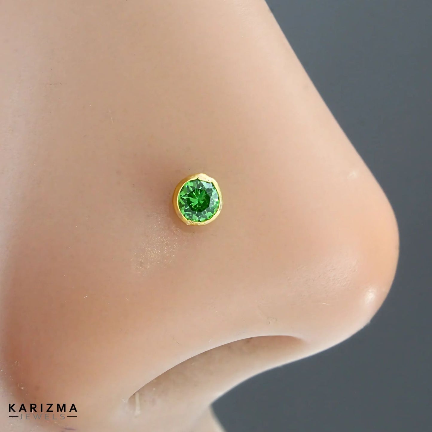 14K Real Gold Women Green CZ daily wear Nose Pin nose ring Push Pin